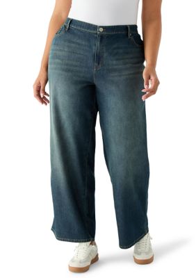 Vanilla Star Women's Plus Size Ultra Cozy Elastic Back Wide Leg Jeans, 20 W
