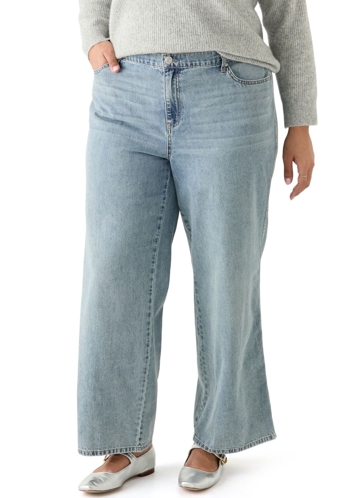 Plus Size Slouchy Elastic Back Wide Leg Jeans