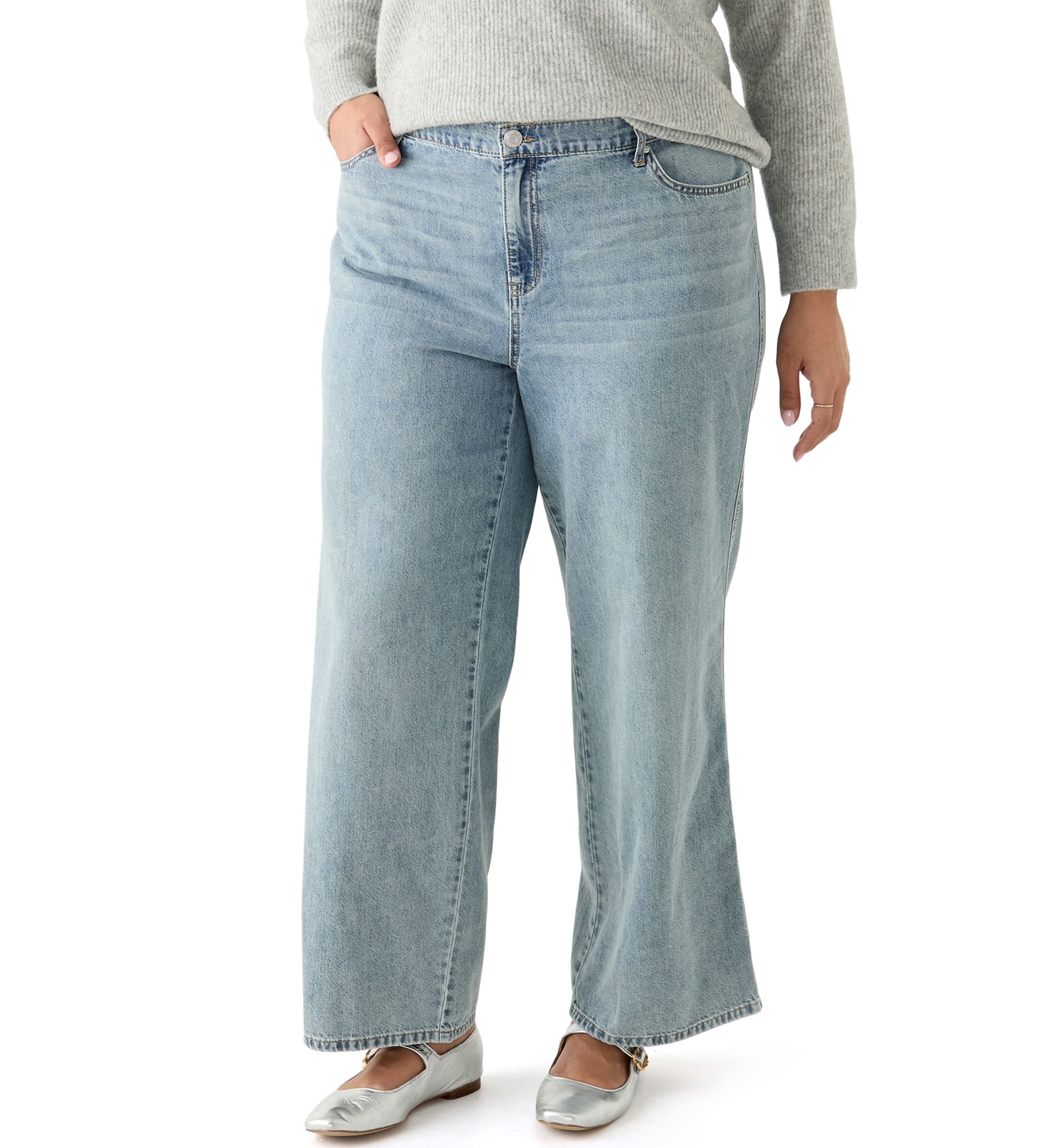 Plus Size Slouchy Elastic Back Wide Leg Jeans