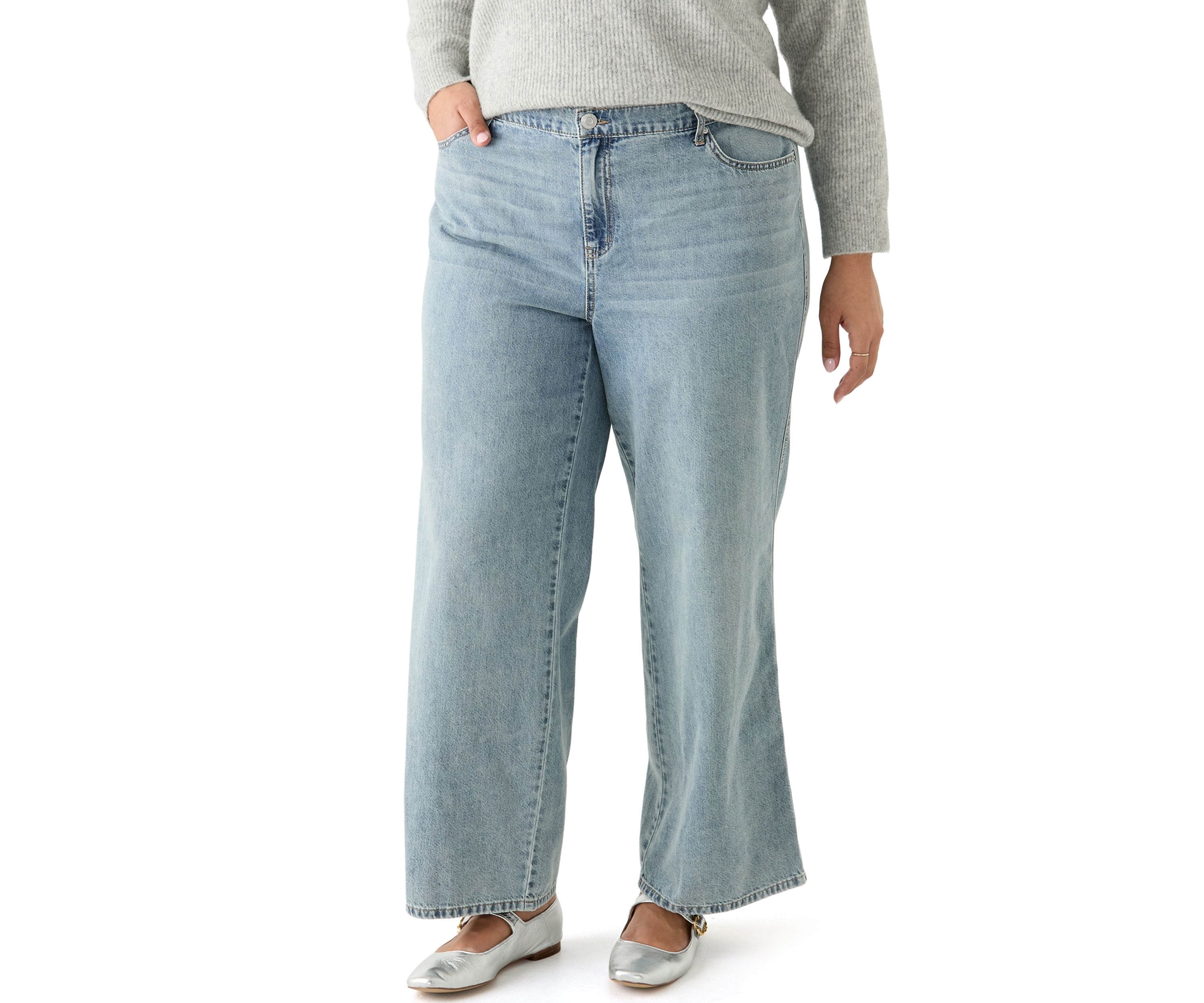 Plus Size Slouchy Elastic Back Wide Leg Jeans