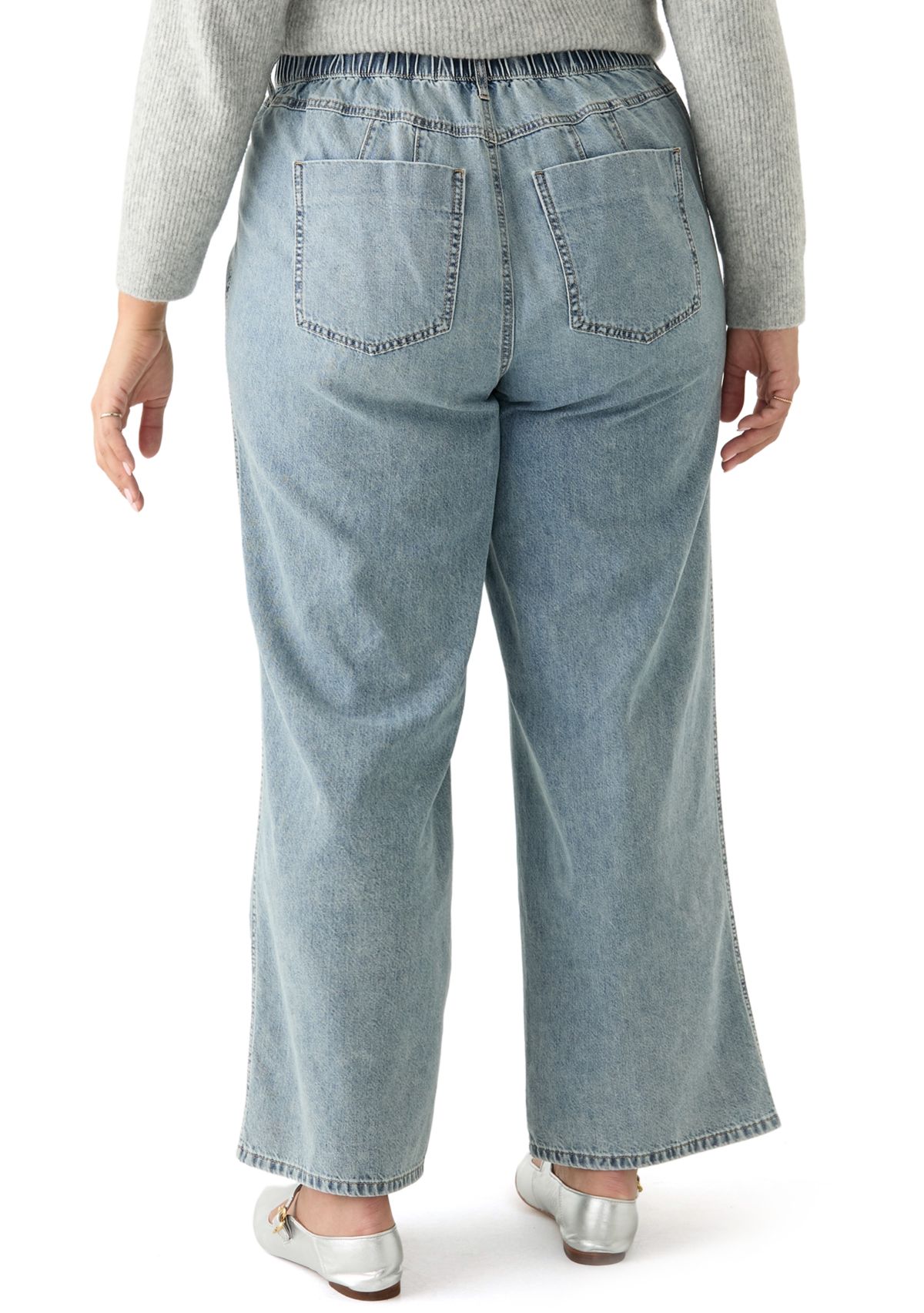 Plus Size Slouchy Elastic Back Wide Leg Jeans