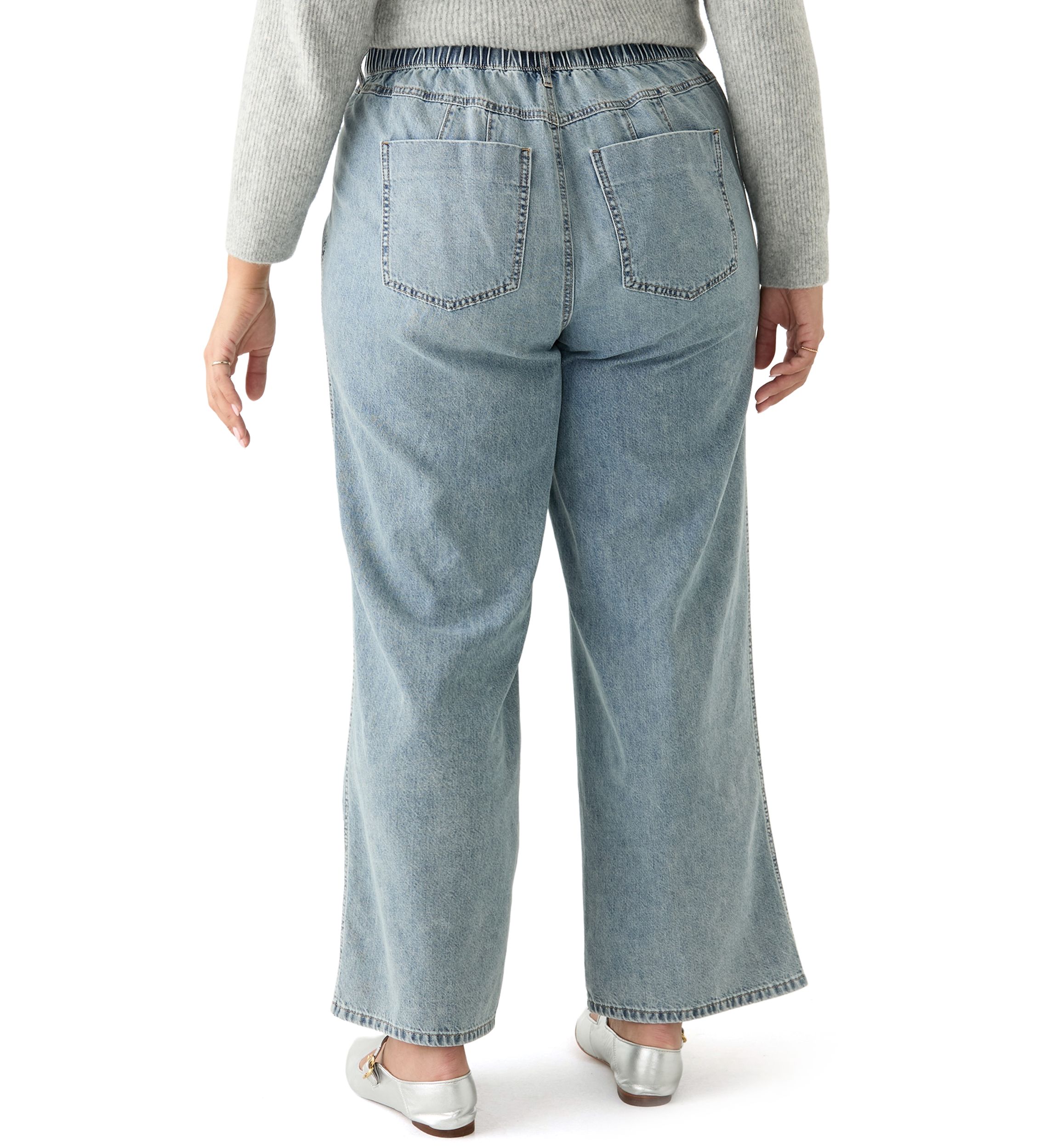 Plus Size Slouchy Elastic Back Wide Leg Jeans