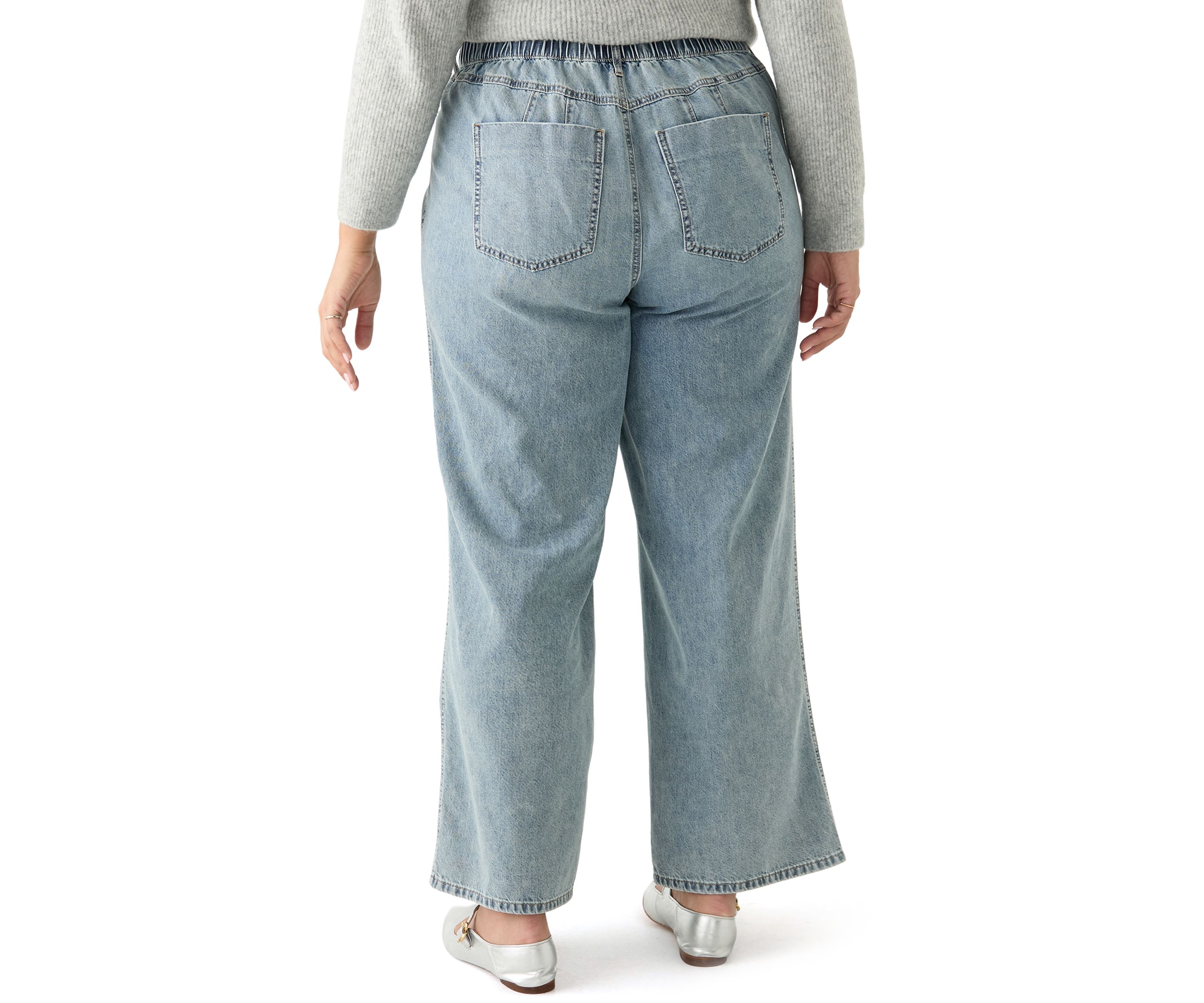 Plus Size Slouchy Elastic Back Wide Leg Jeans