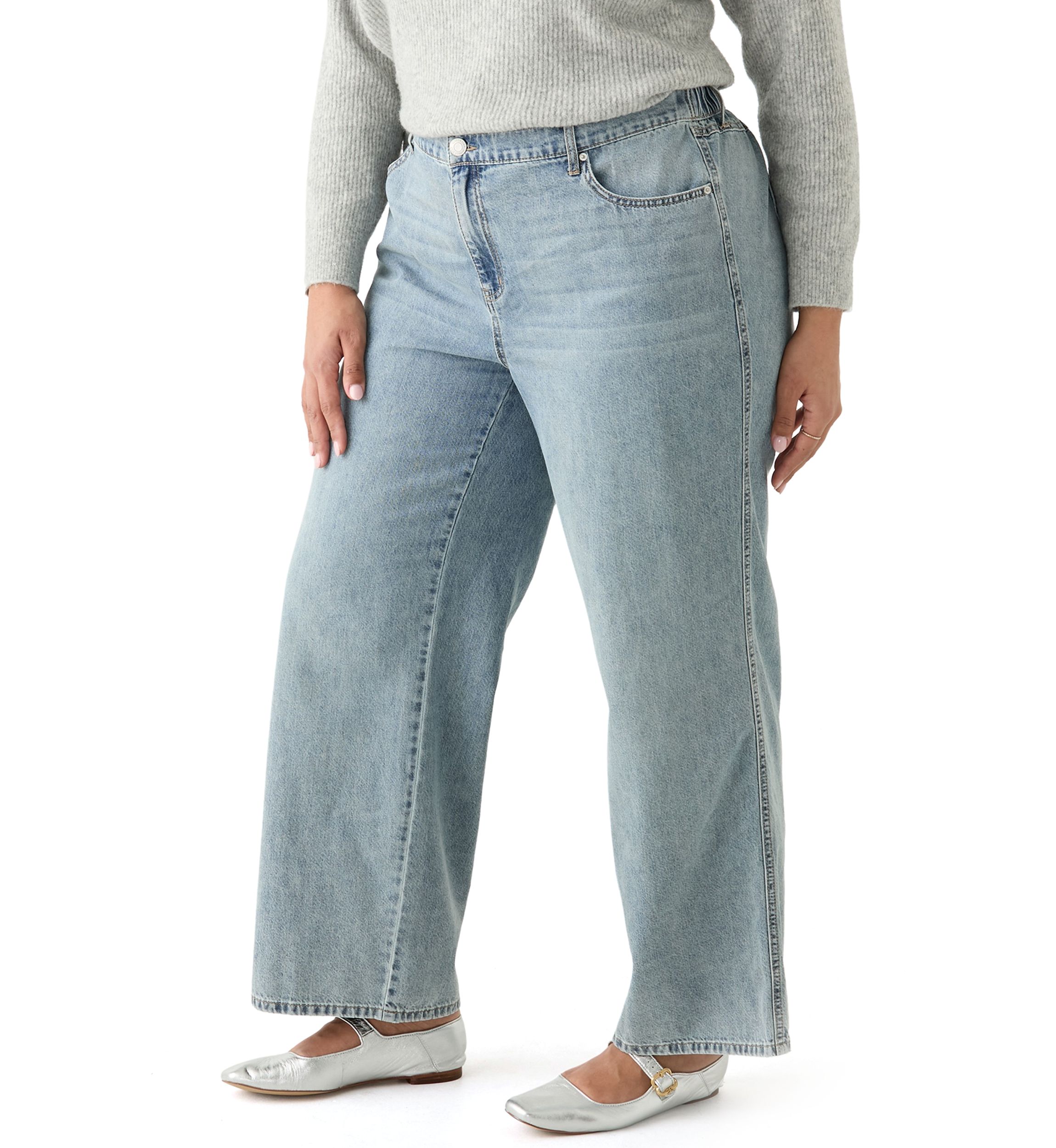 Plus Size Slouchy Elastic Back Wide Leg Jeans