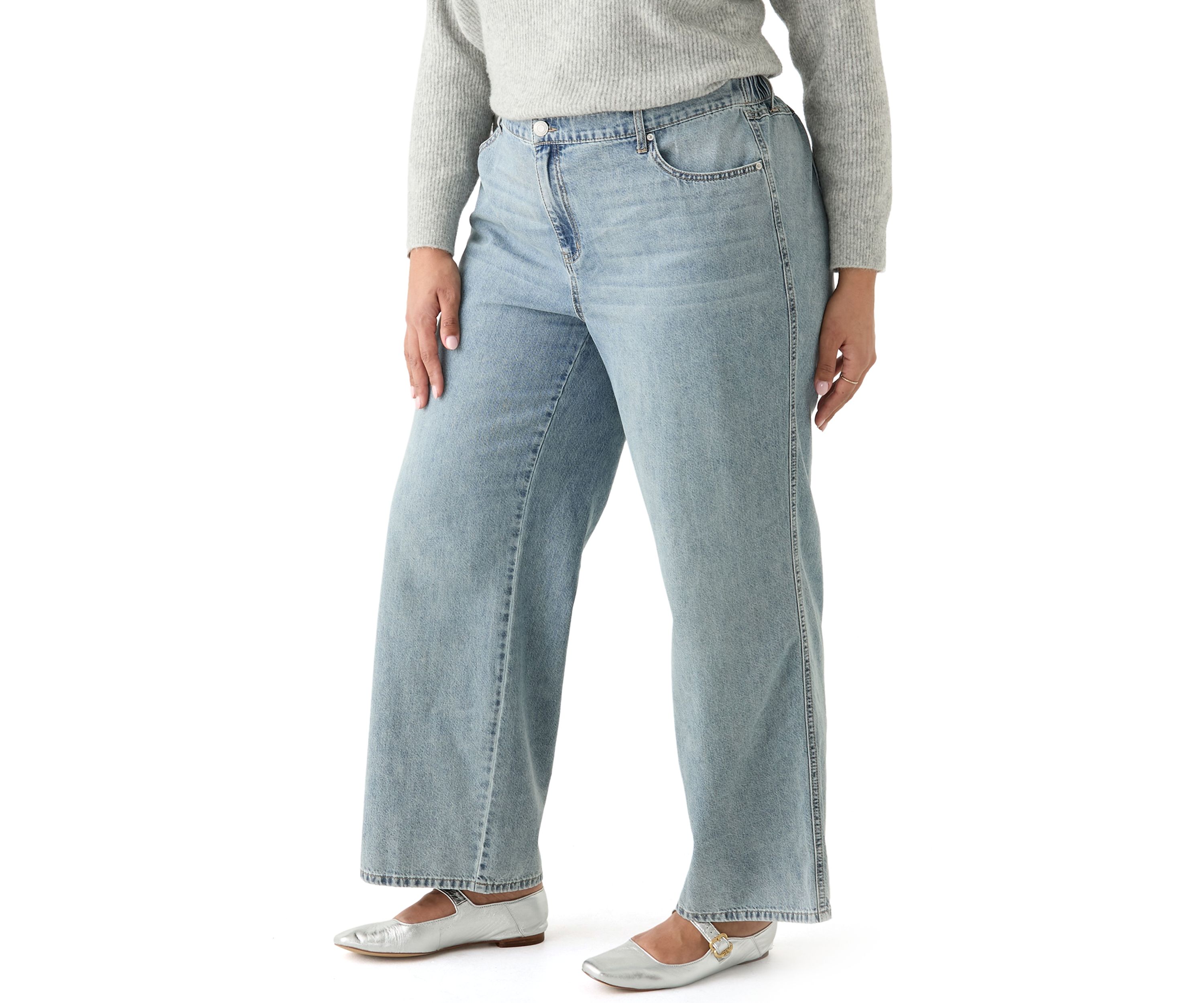 Plus Size Slouchy Elastic Back Wide Leg Jeans