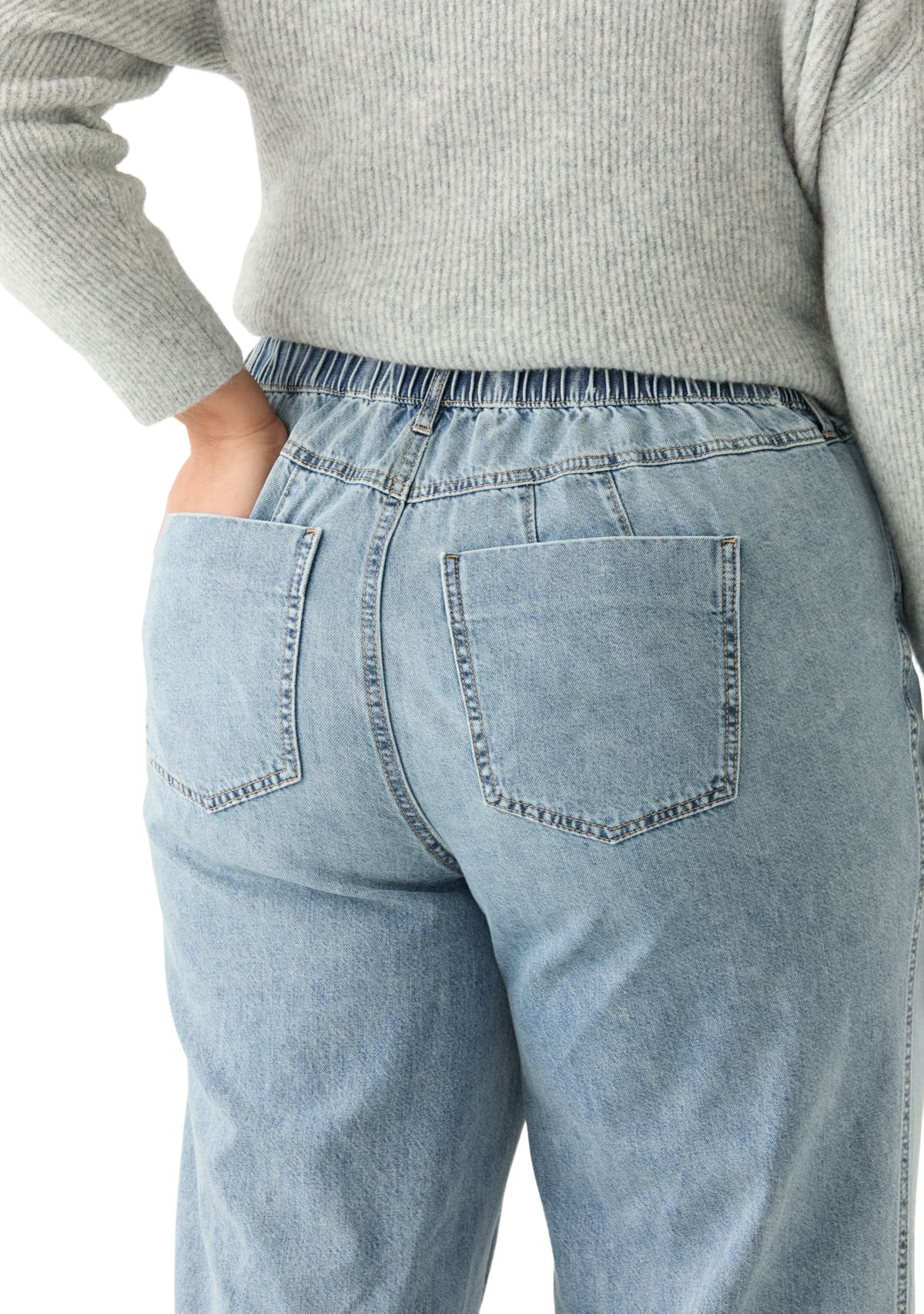 Plus Size Slouchy Elastic Back Wide Leg Jeans