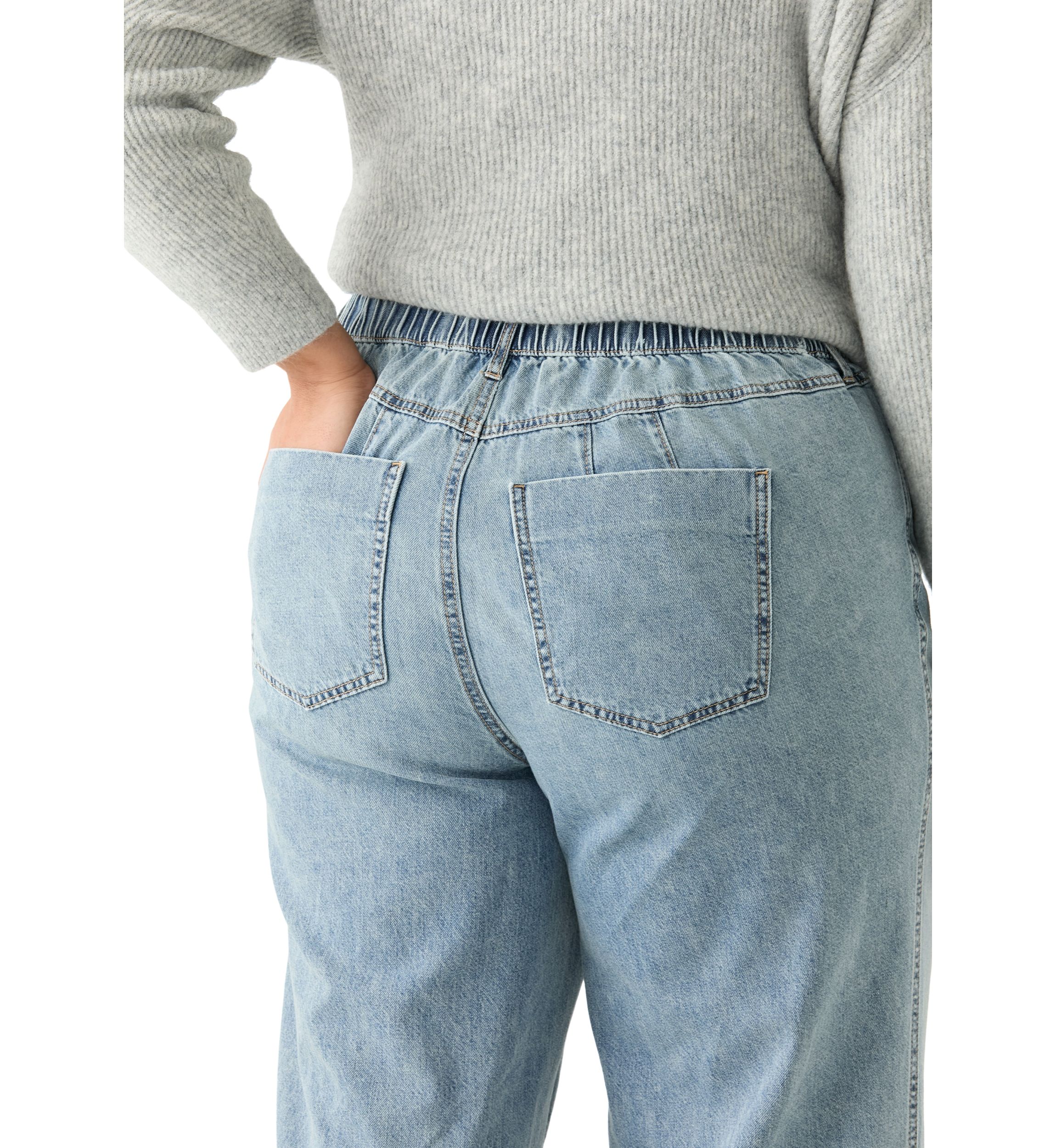 Plus Size Slouchy Elastic Back Wide Leg Jeans