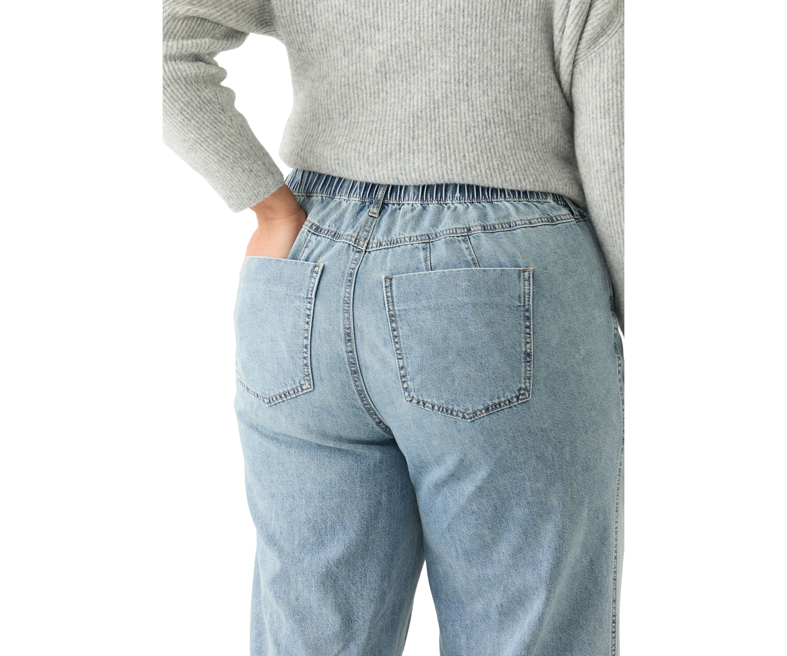 Plus Size Slouchy Elastic Back Wide Leg Jeans