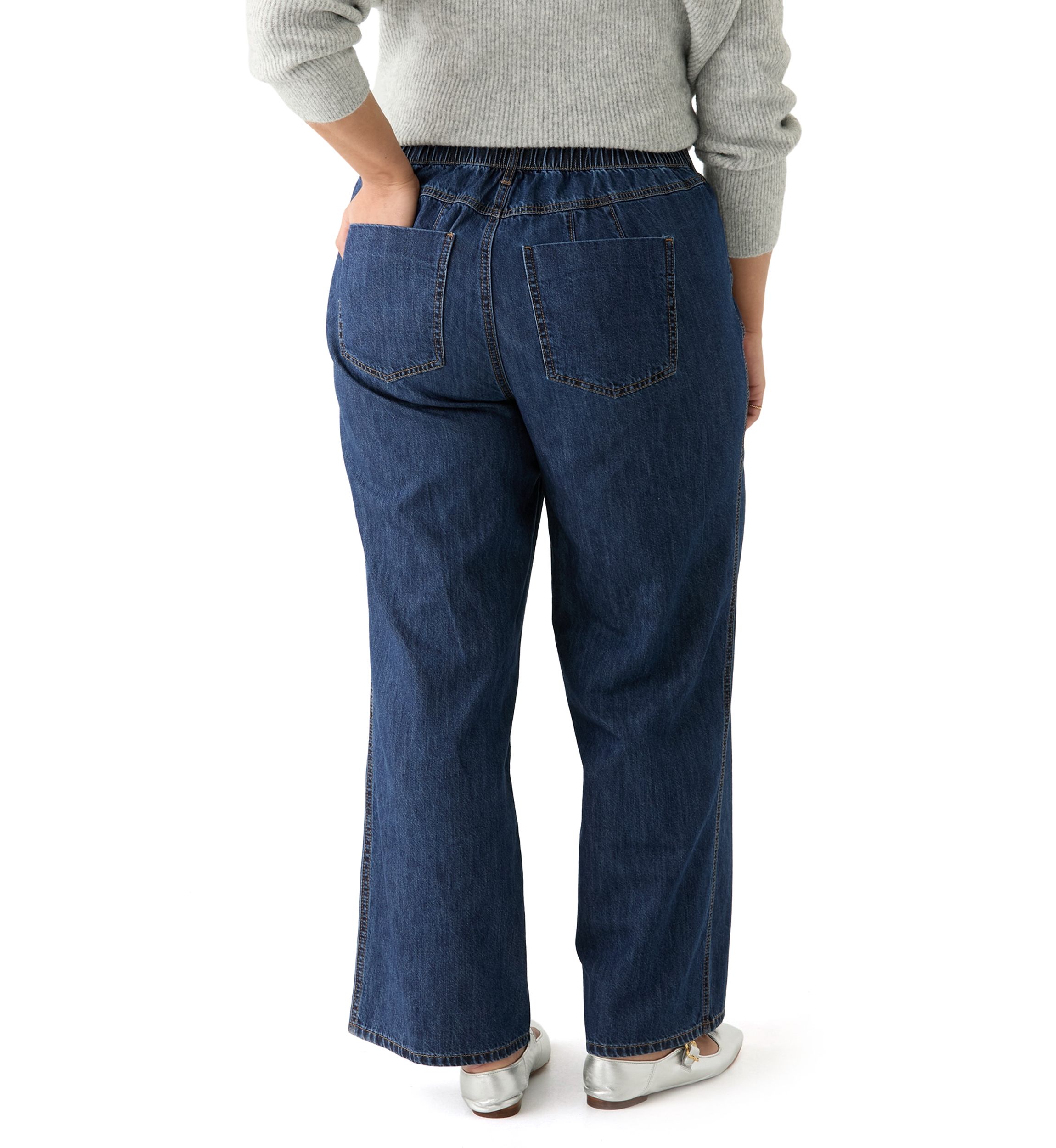 Plus Size Slouchy Elastic Back Wide Leg Jeans