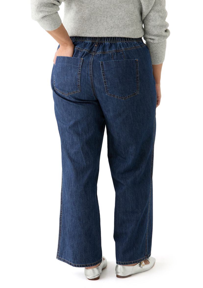 Plus Size Slouchy Elastic Back Wide Leg Jeans