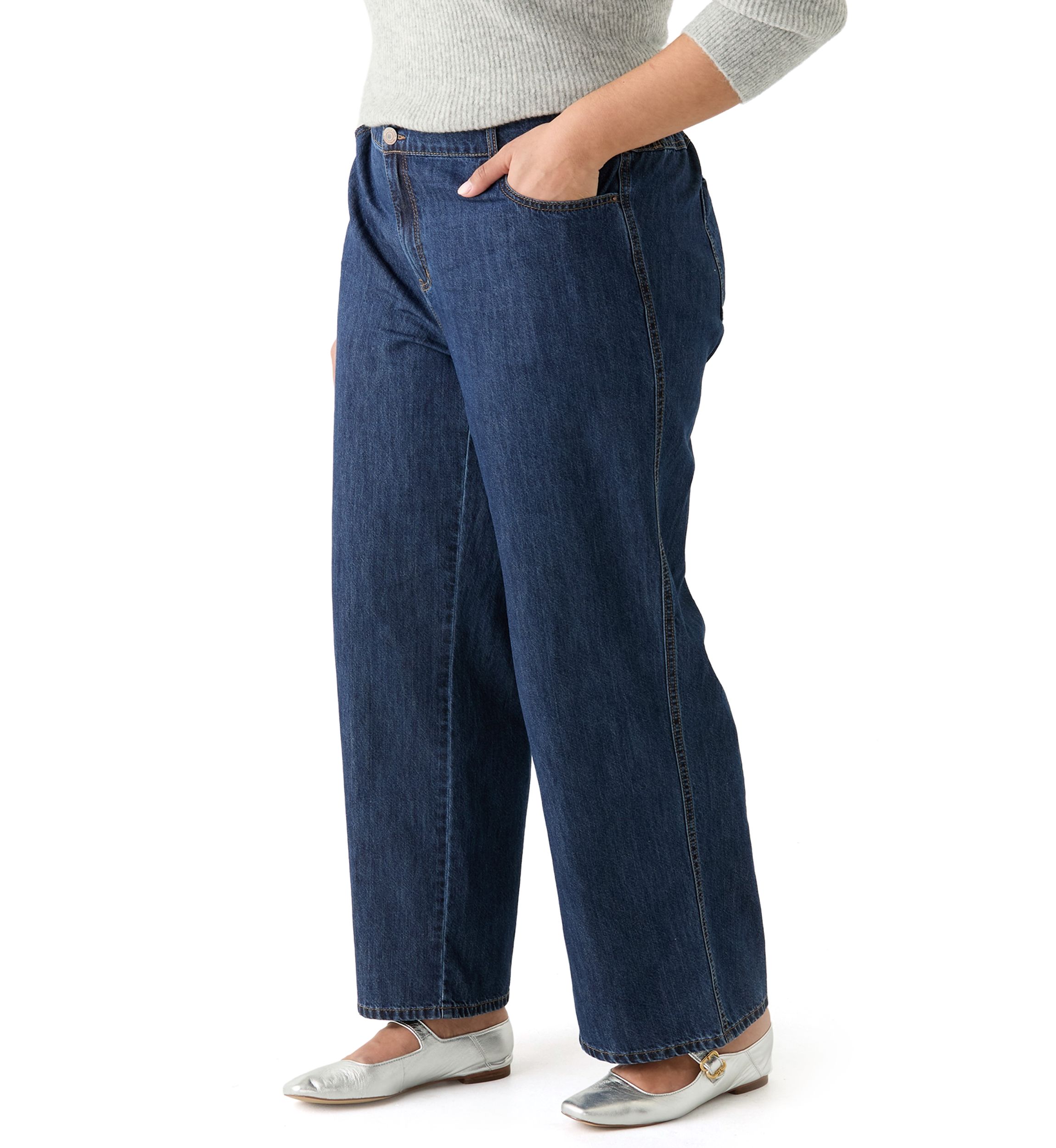 Plus Size Slouchy Elastic Back Wide Leg Jeans