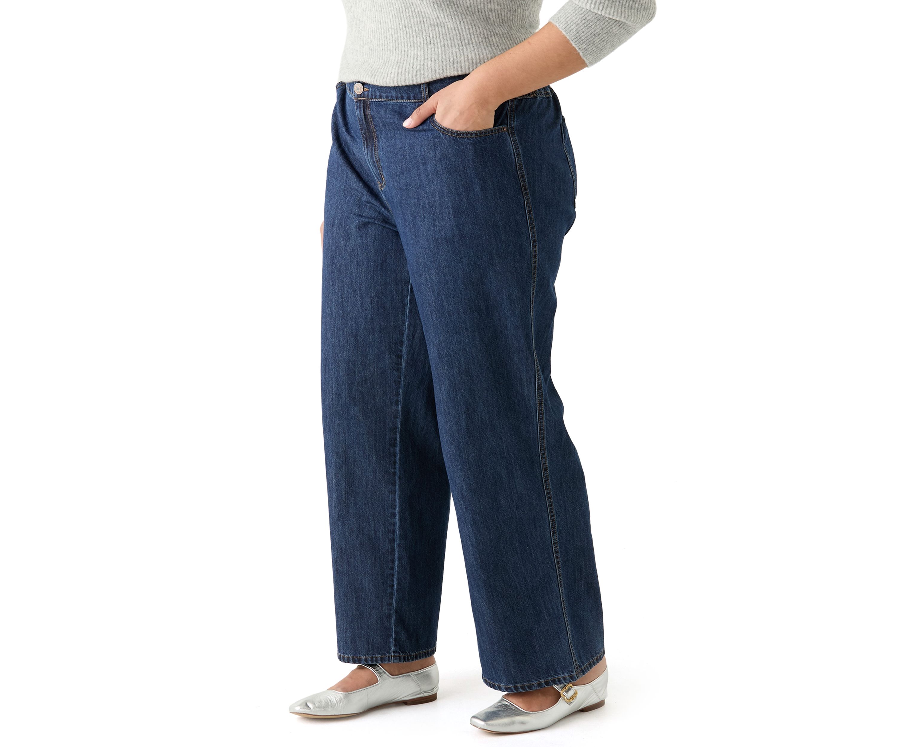 Plus Size Slouchy Elastic Back Wide Leg Jeans