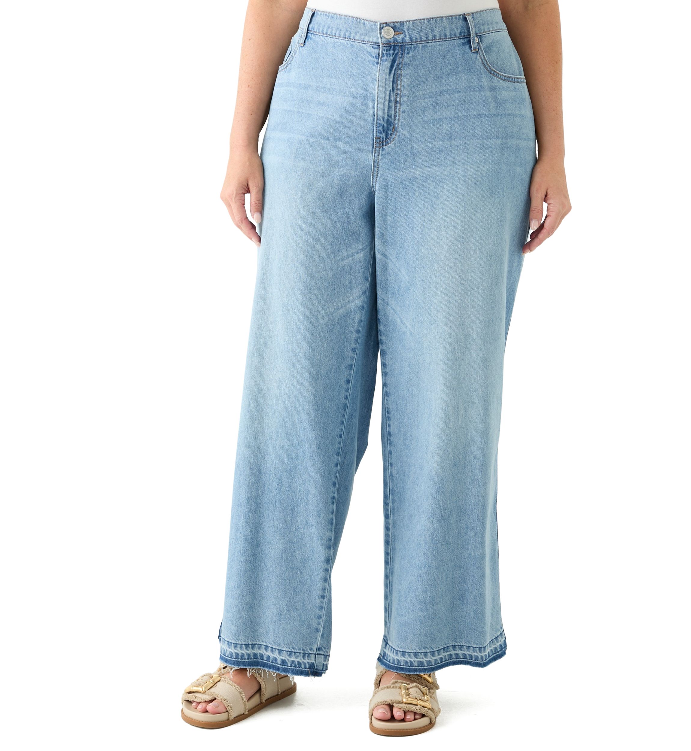 Plus Size Elastic Back Wide Leg Jeans