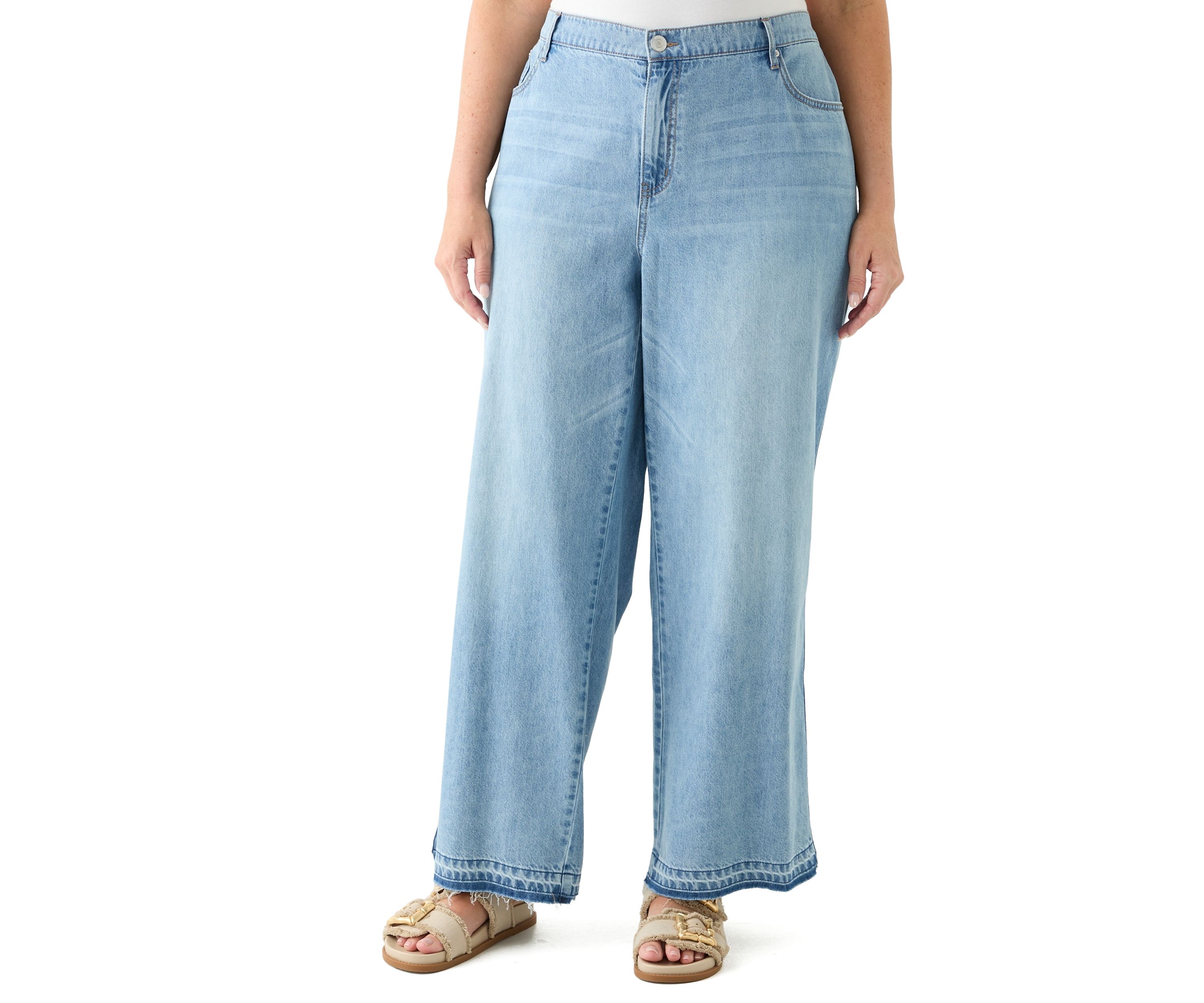 Plus Size Elastic Back Wide Leg Jeans