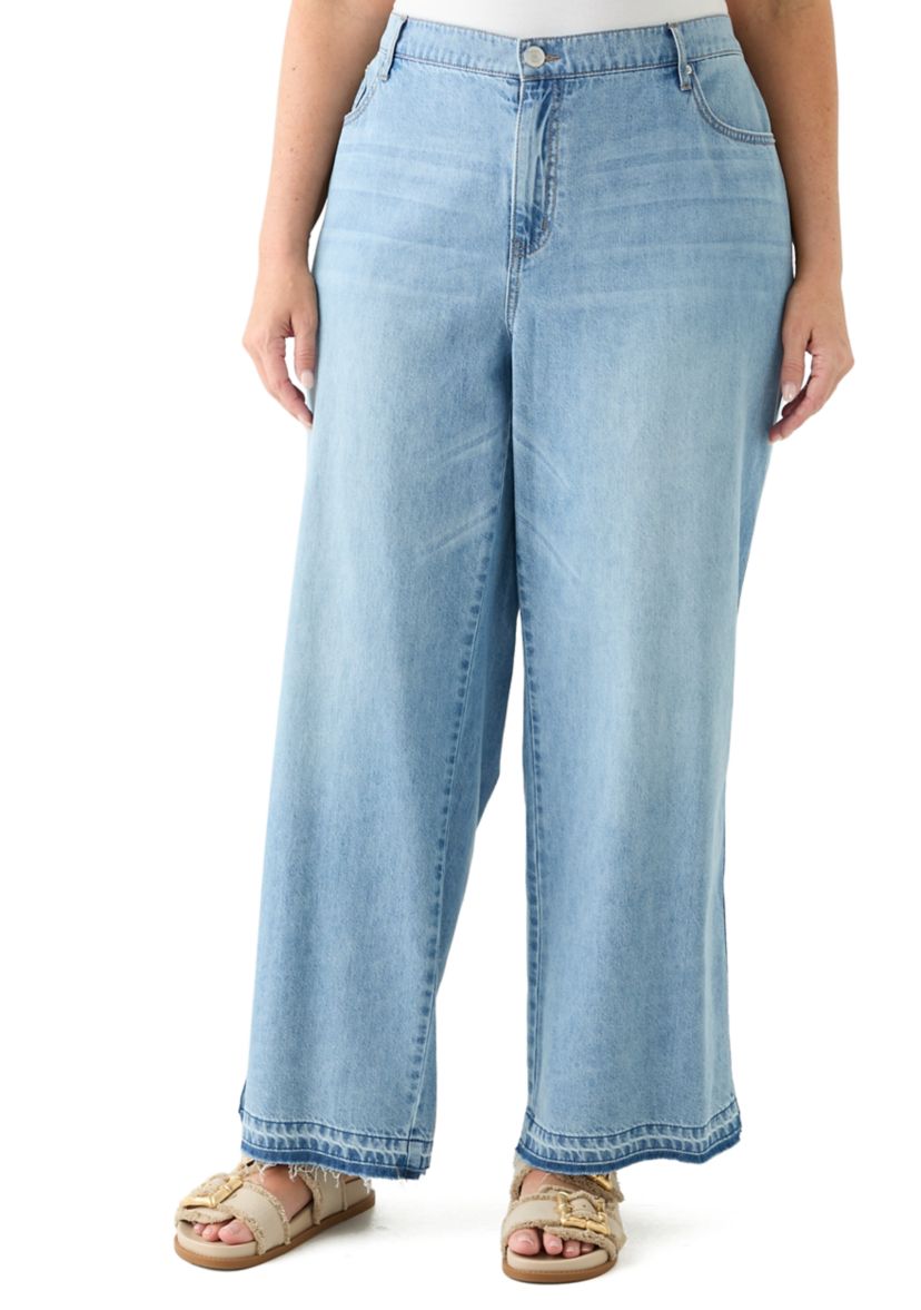 Plus Size Elastic Back Wide Leg Jeans