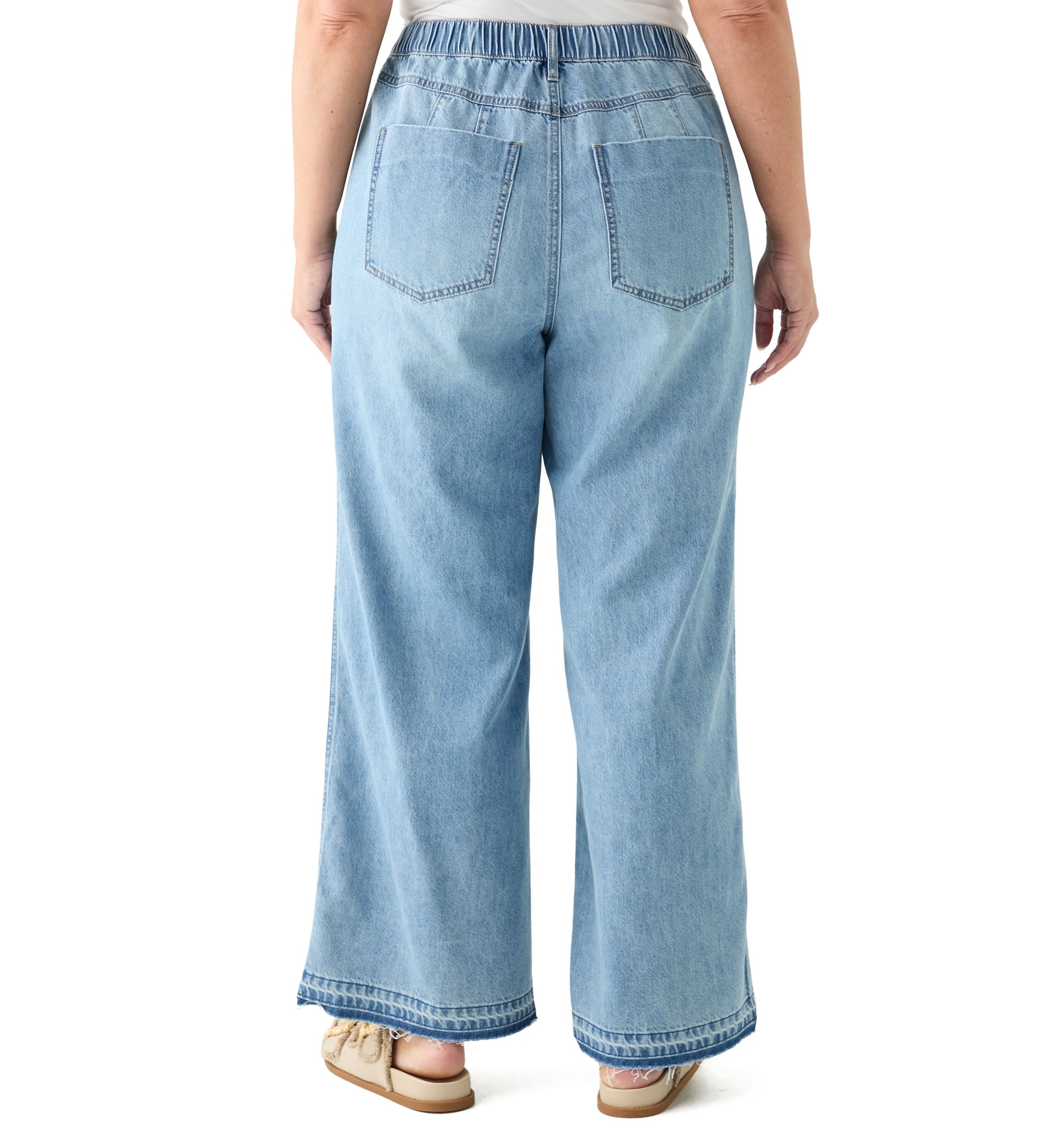 Plus Size Elastic Back Wide Leg Jeans