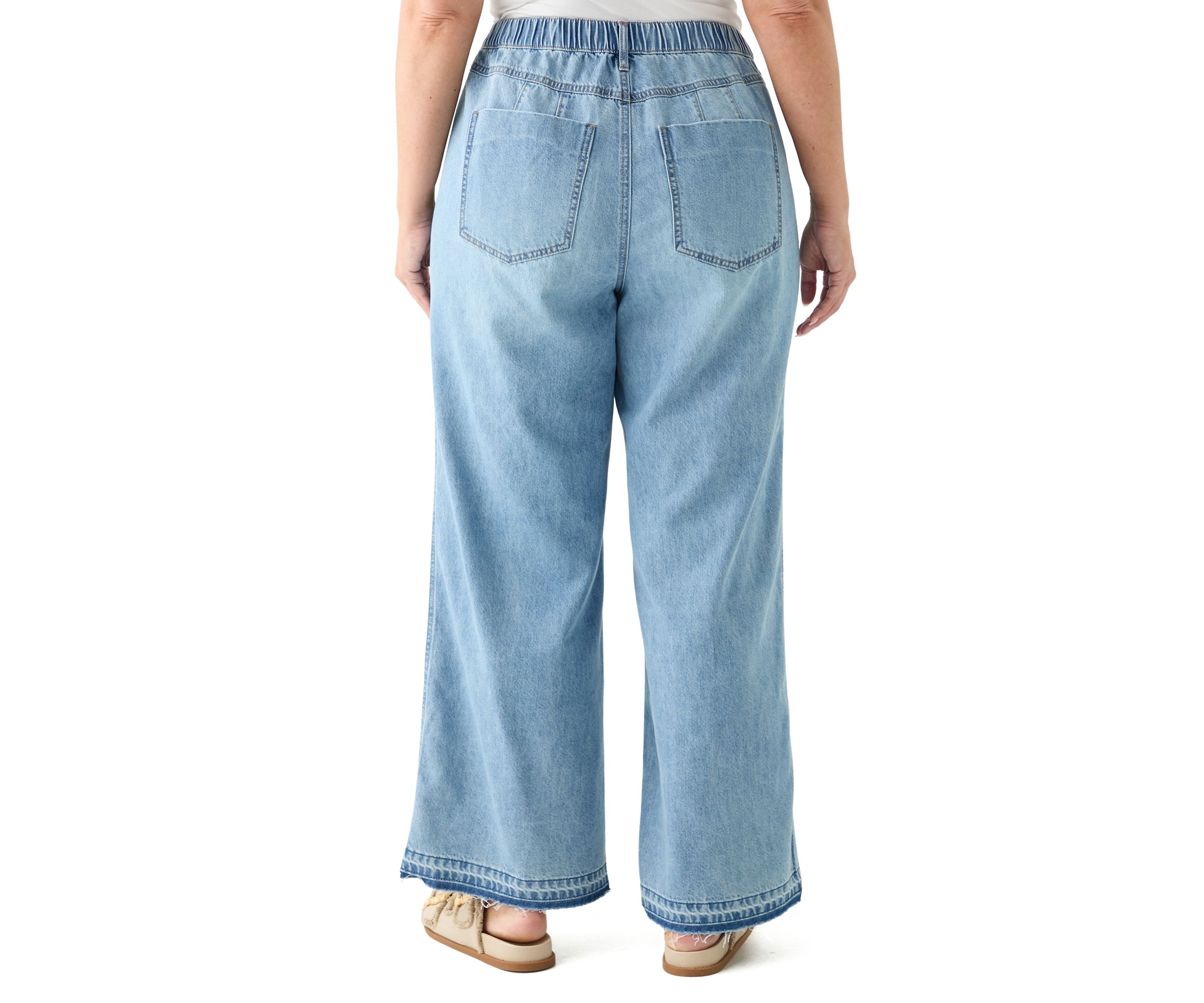 Plus Size Elastic Back Wide Leg Jeans
