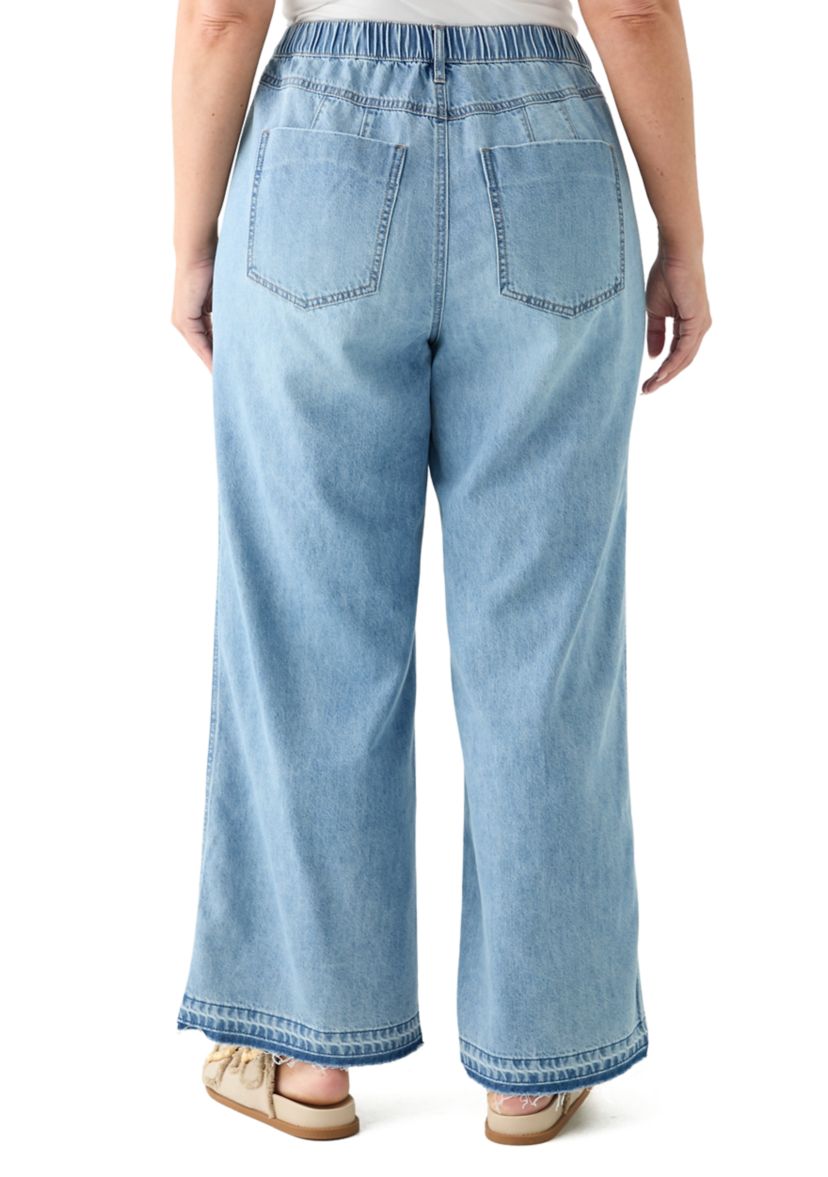 Plus Size Elastic Back Wide Leg Jeans
