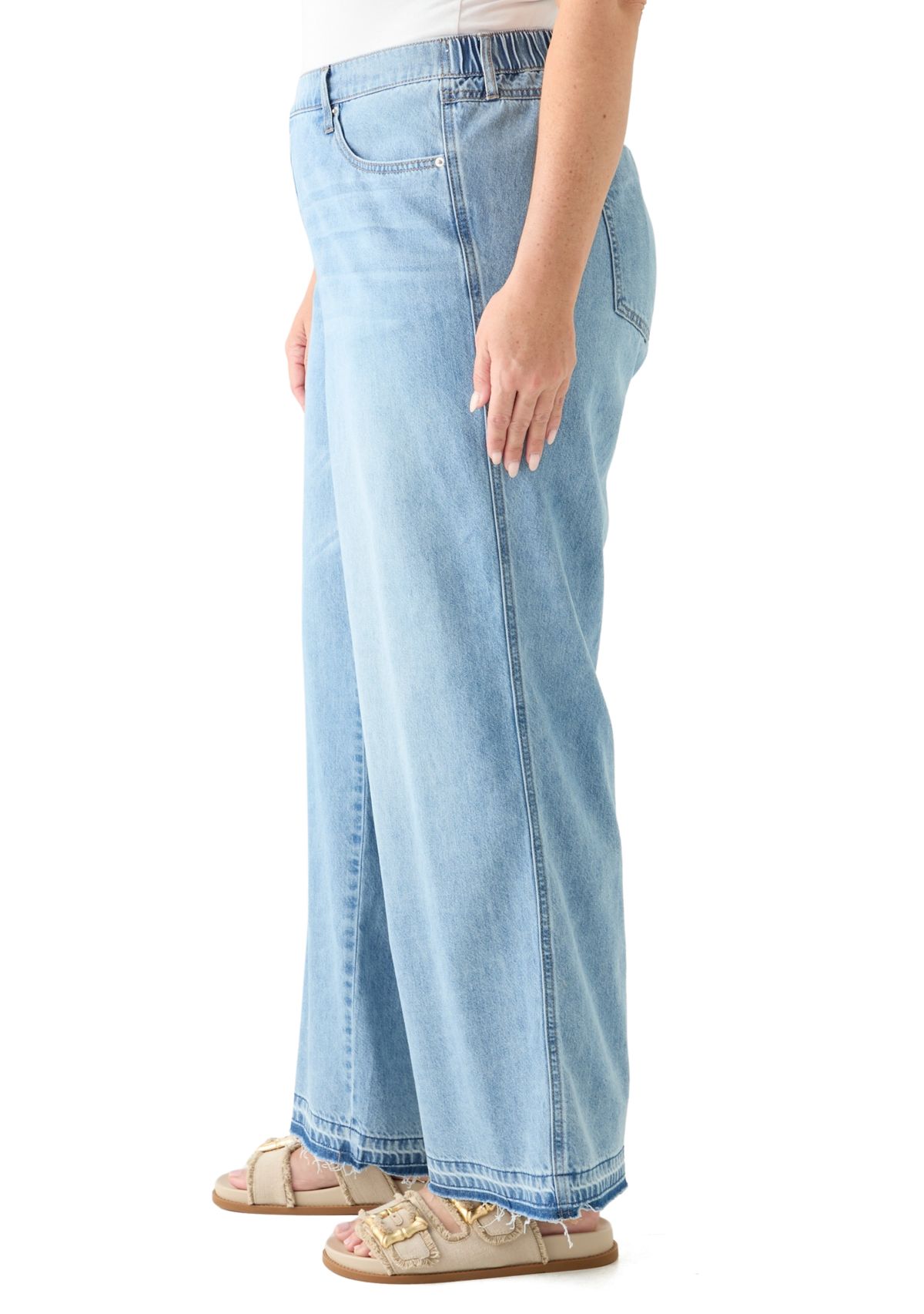 Plus Size Elastic Back Wide Leg Jeans