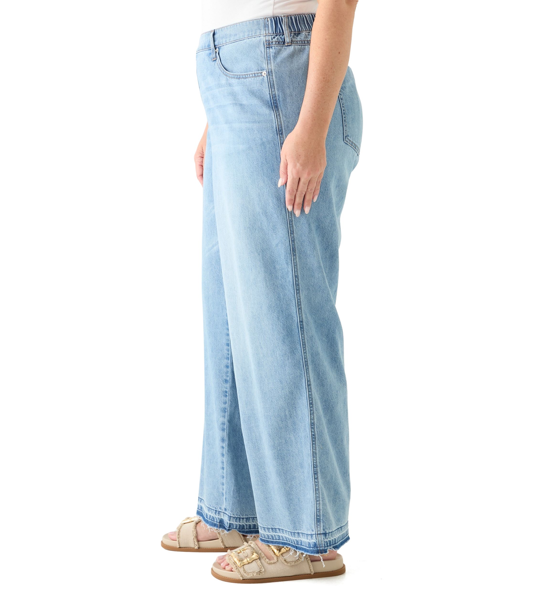 Plus Size Elastic Back Wide Leg Jeans