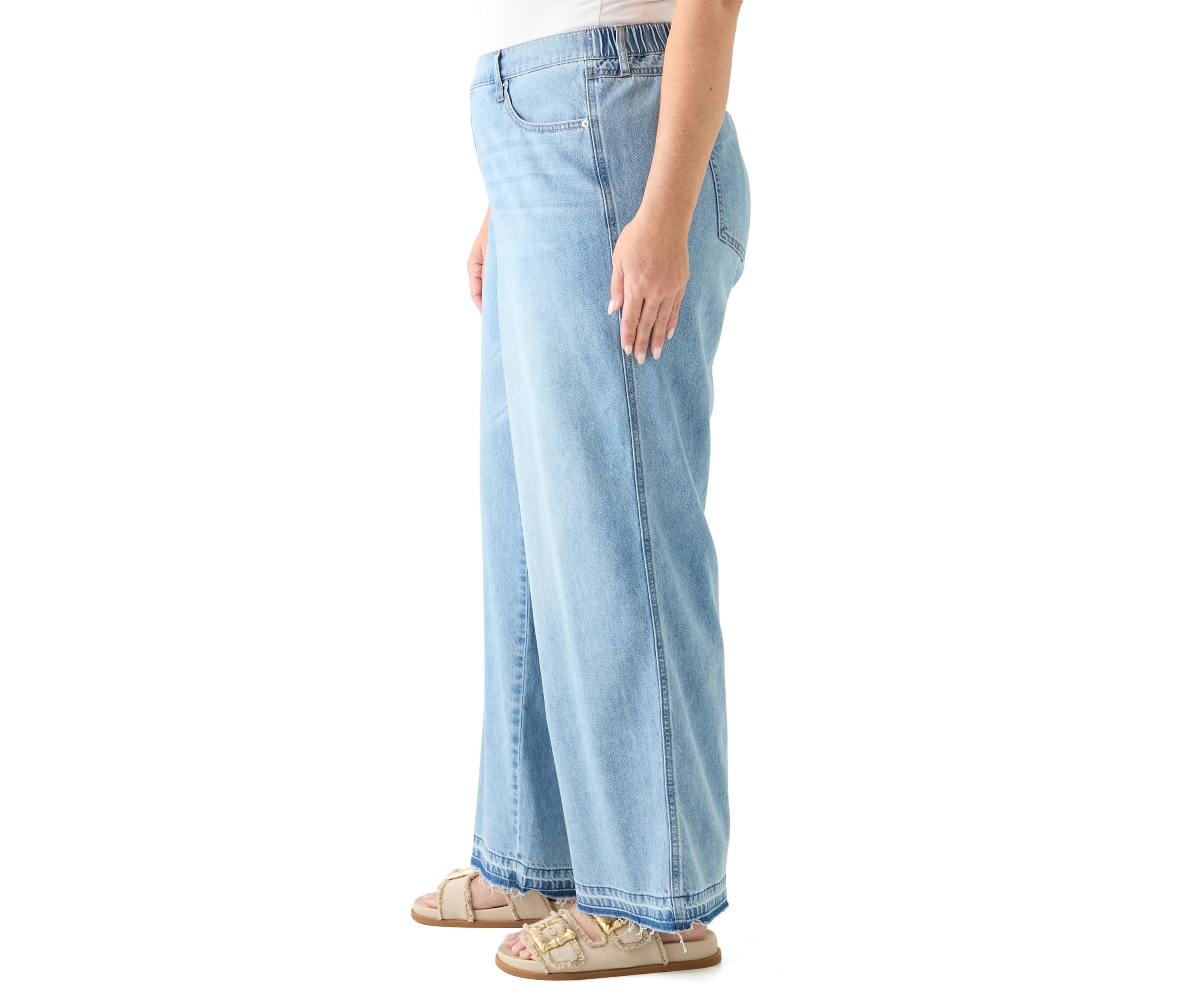 Plus Size Elastic Back Wide Leg Jeans