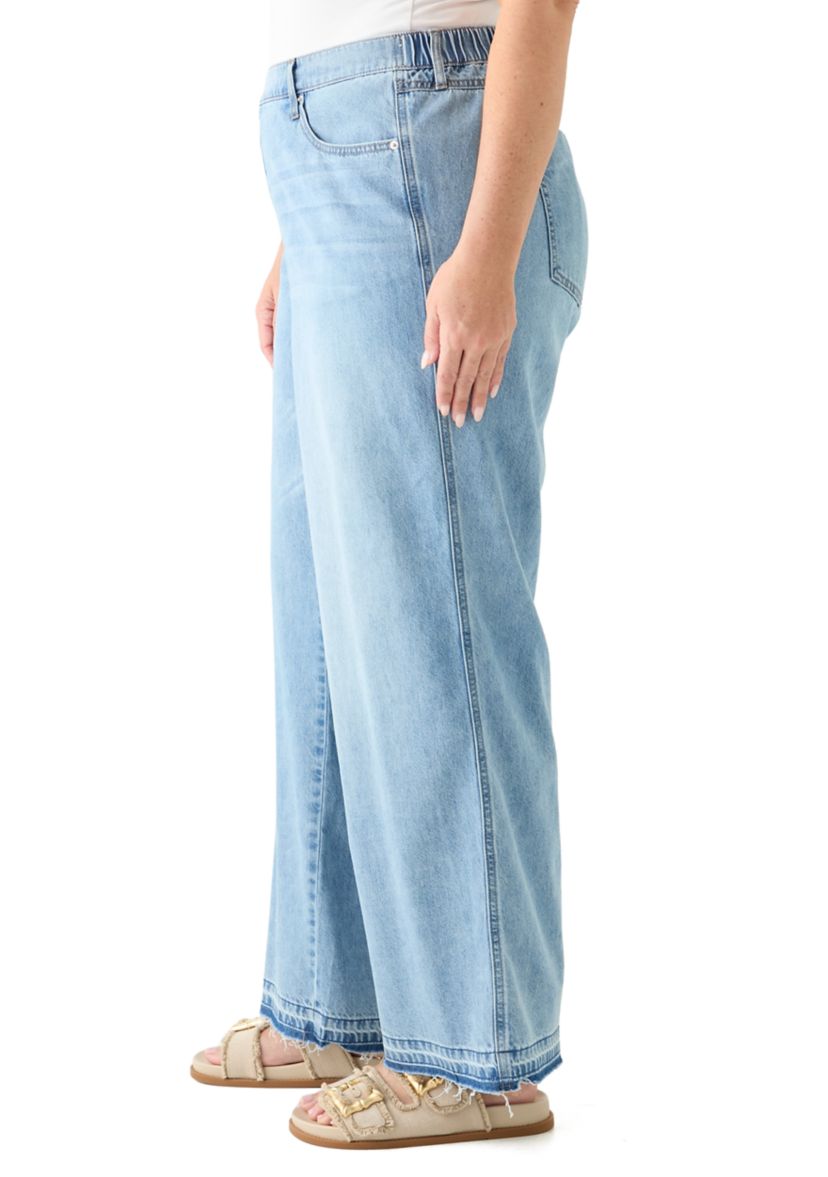 Plus Size Elastic Back Wide Leg Jeans