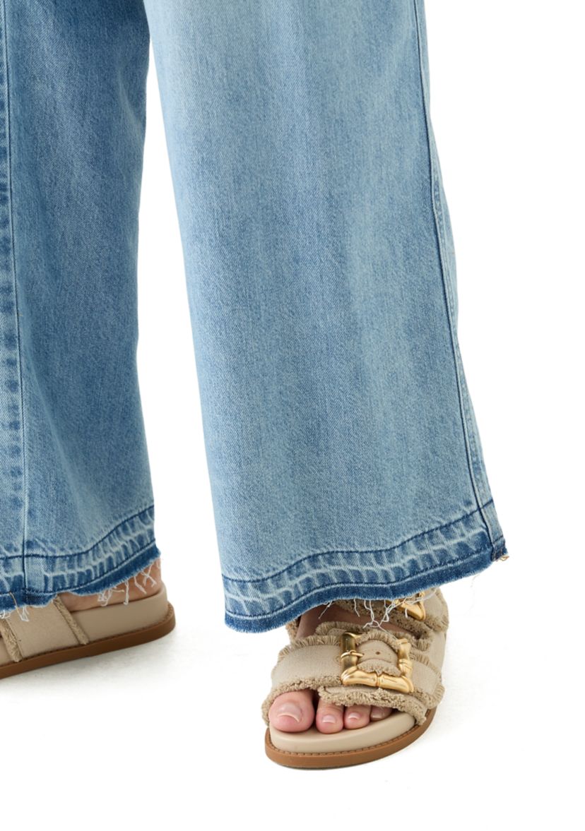 Plus Size Elastic Back Wide Leg Jeans