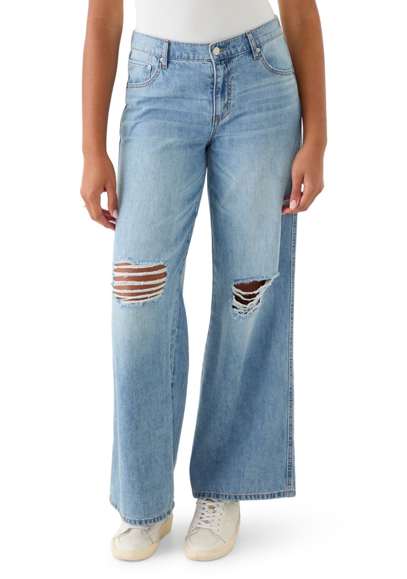 Womens Elastic Back Wide Leg Jeans