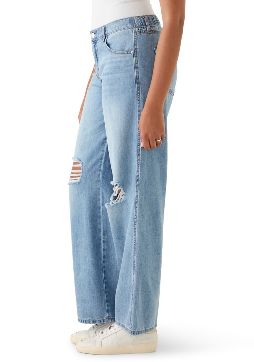 Womens Elastic Back Wide Leg Jeans