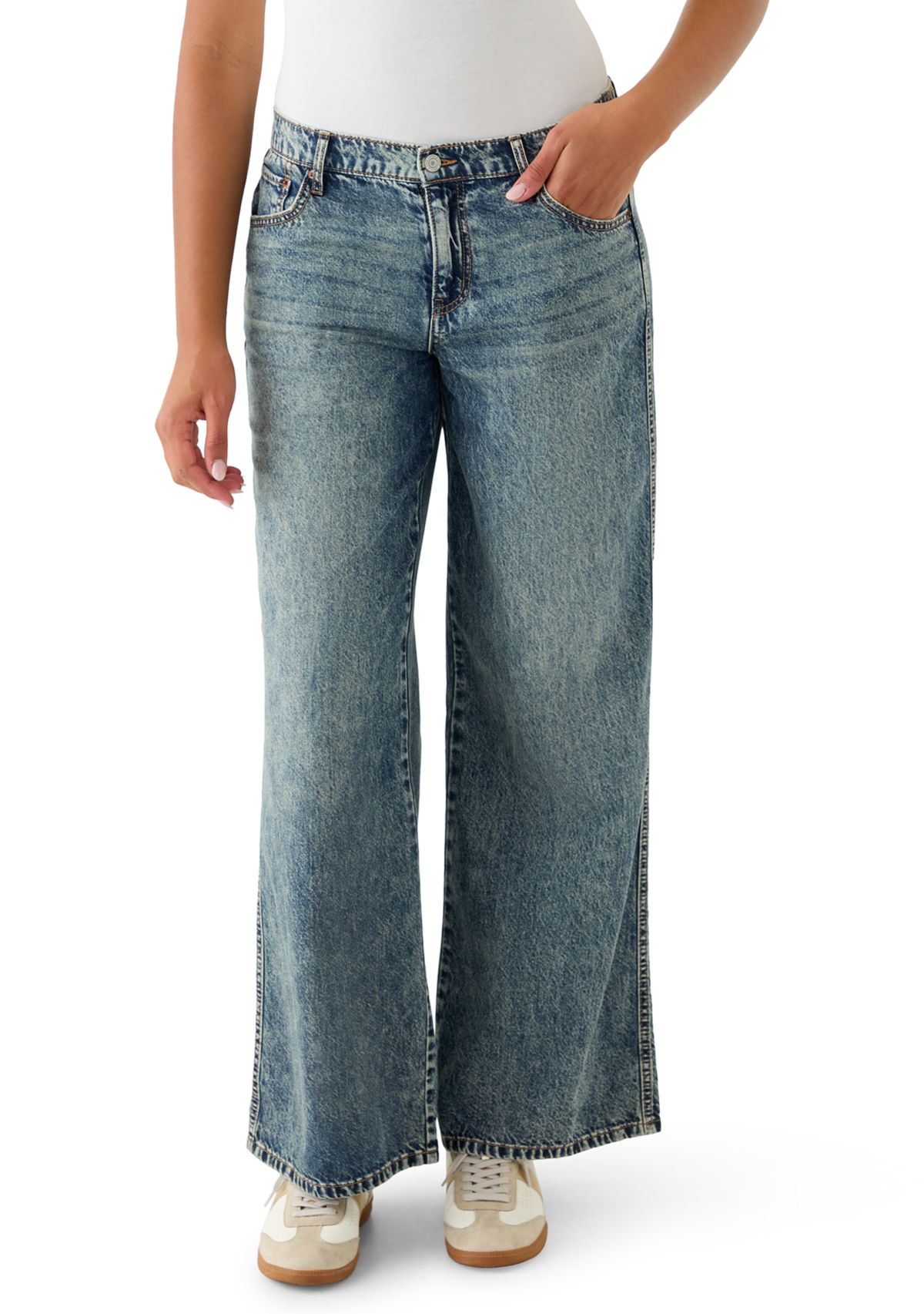 Womens Elastic Back Wide Leg Jeans