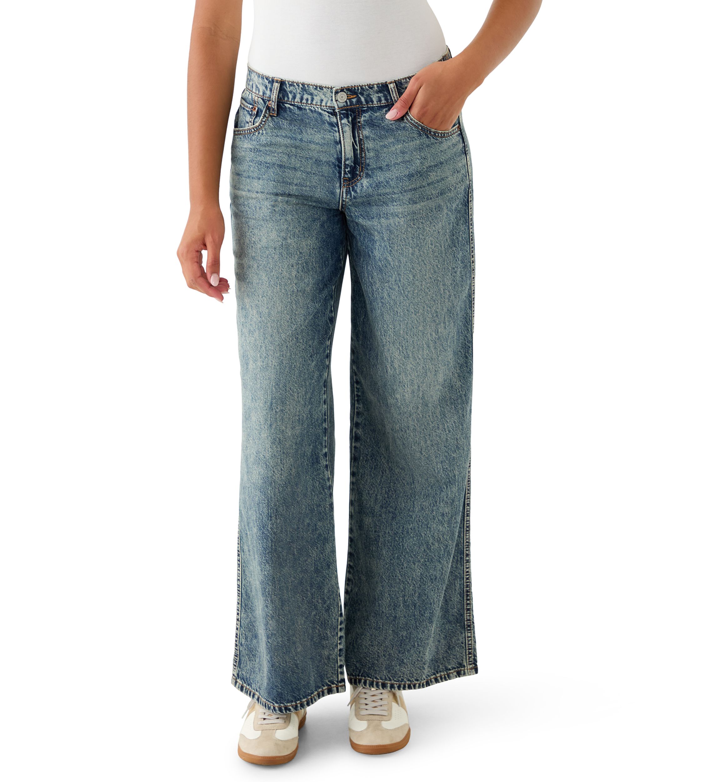 Womens Elastic Back Wide Leg Jeans