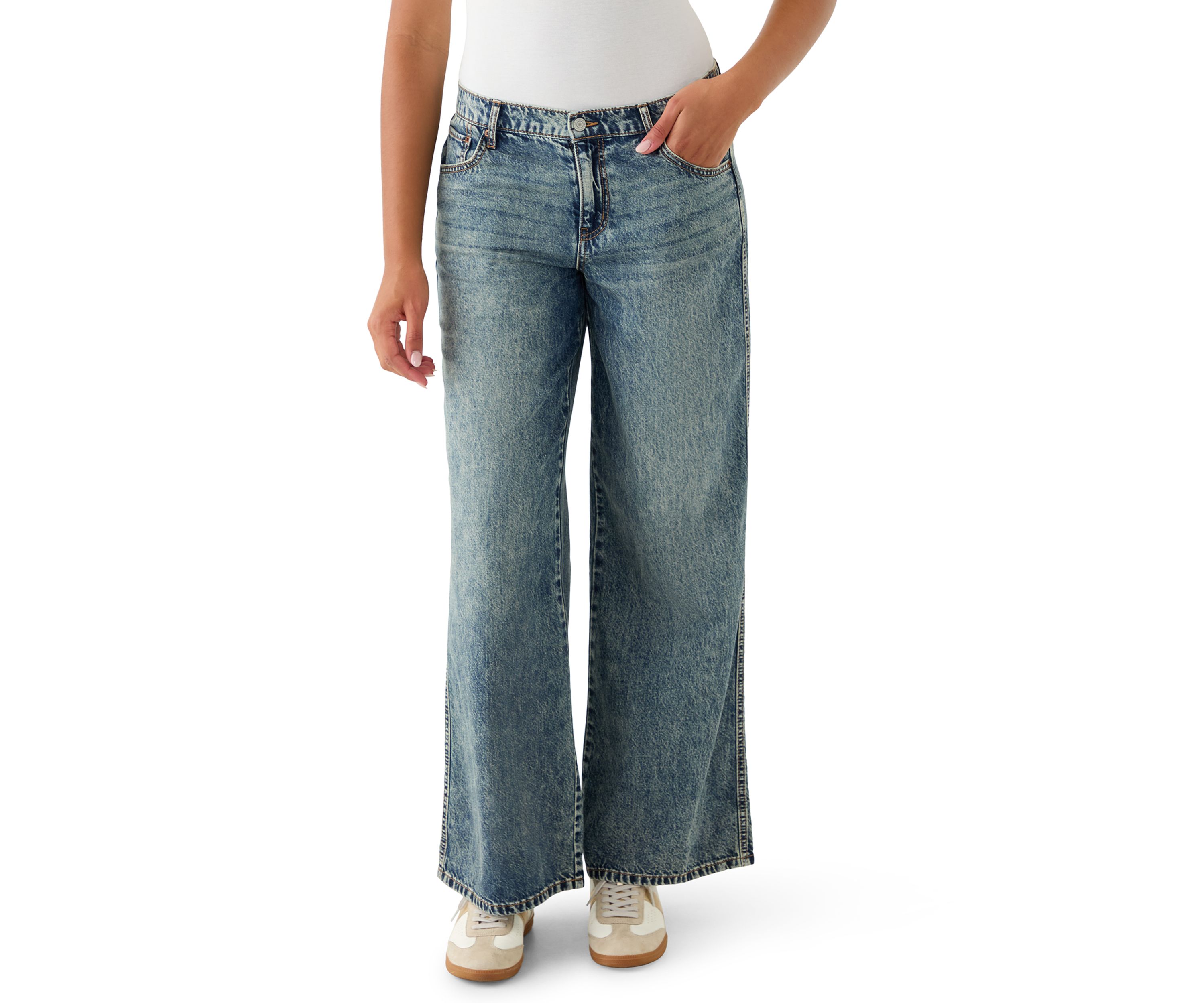 Womens Elastic Back Wide Leg Jeans