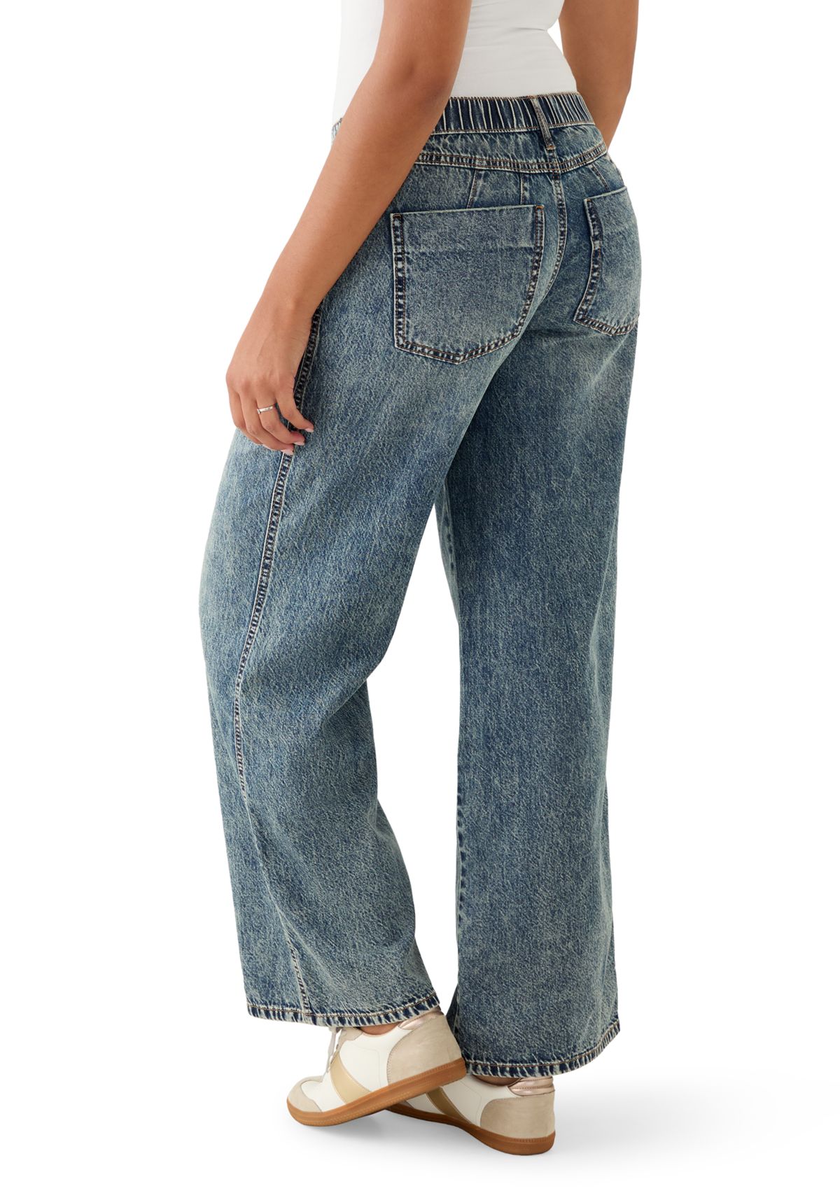 Womens Elastic Back Wide Leg Jeans