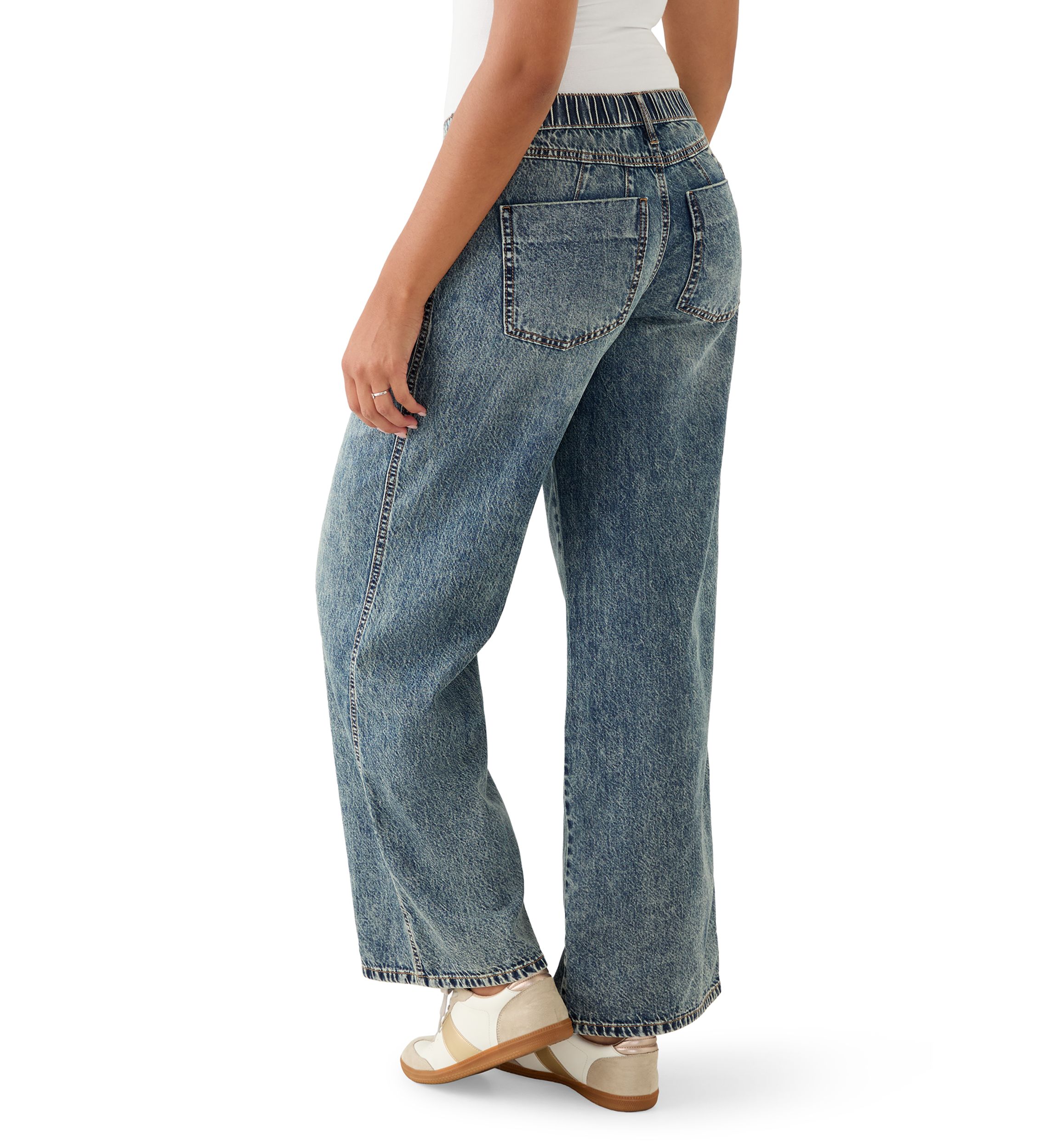 Womens Elastic Back Wide Leg Jeans