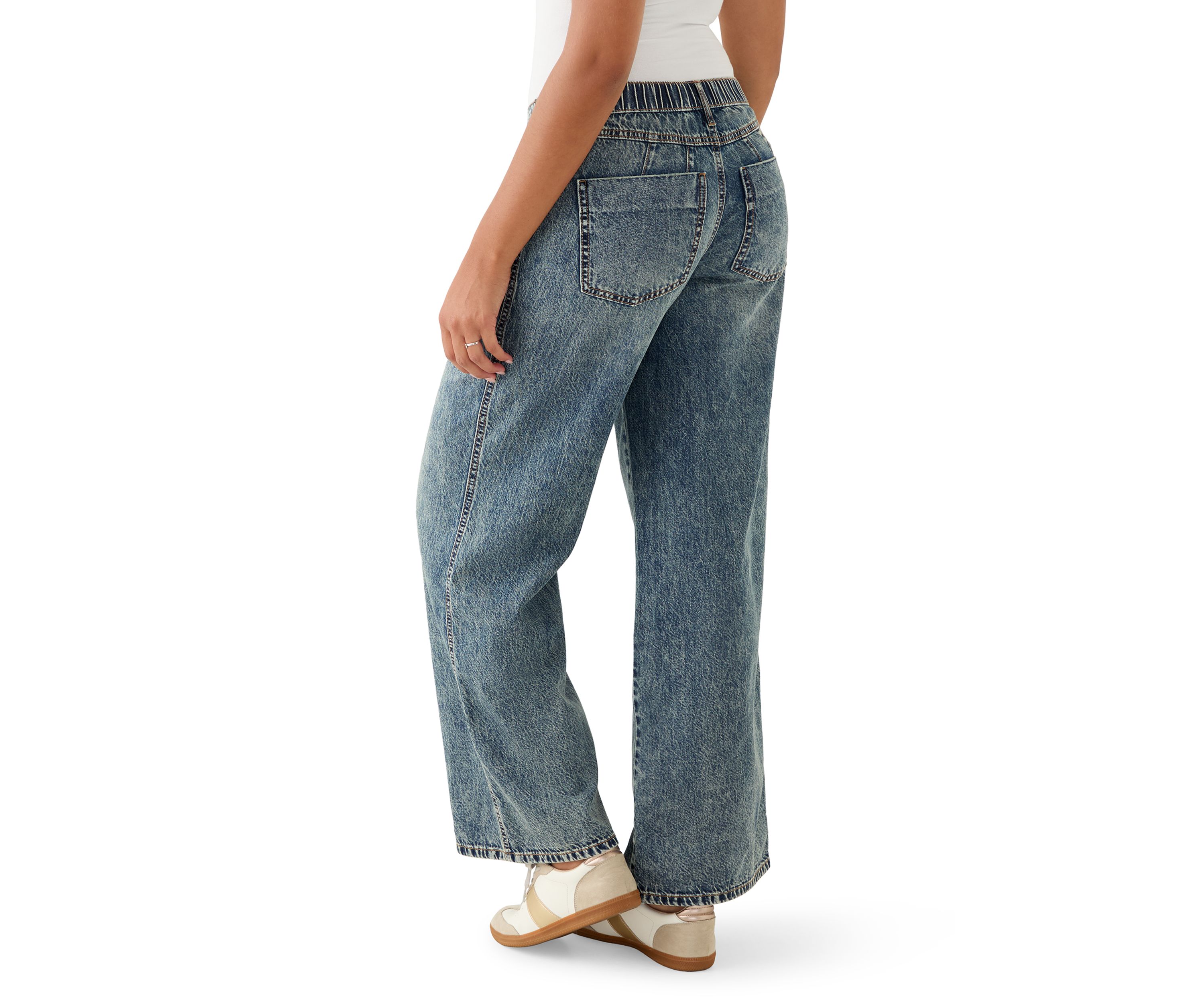 Womens Elastic Back Wide Leg Jeans