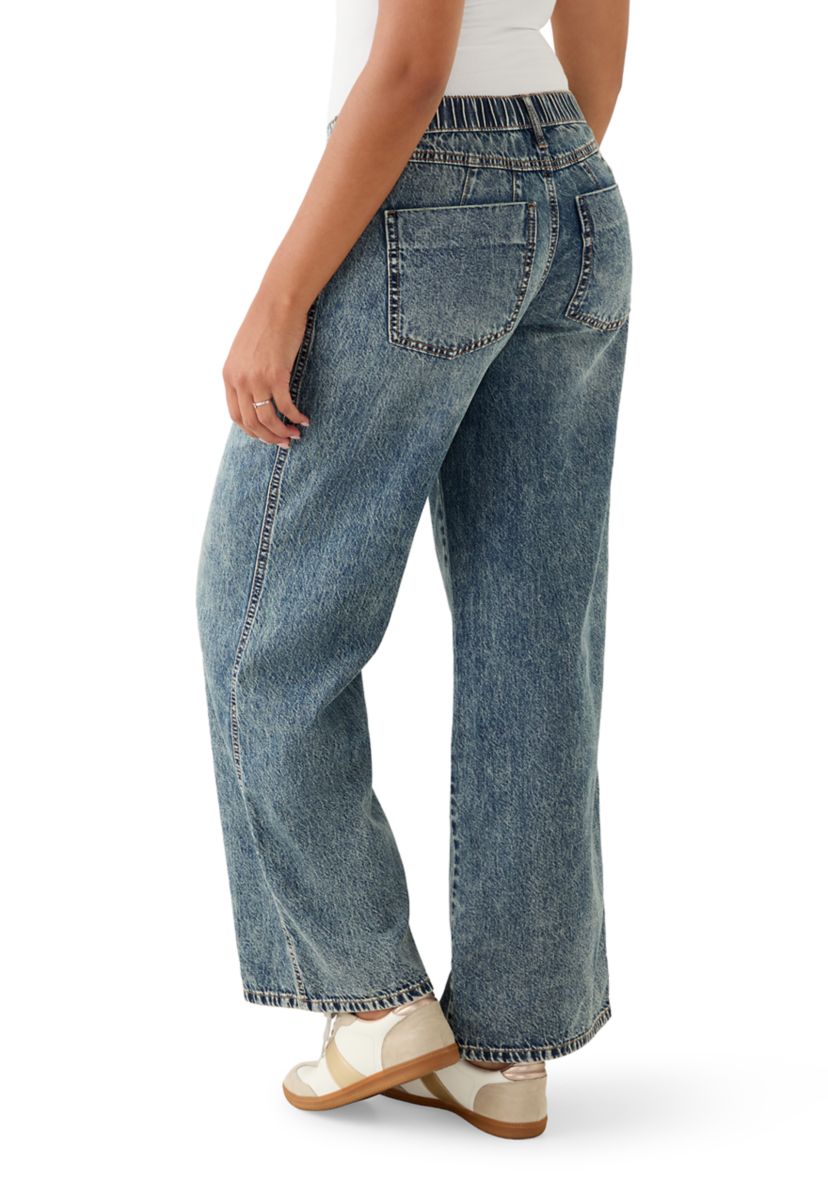 Womens Elastic Back Wide Leg Jeans