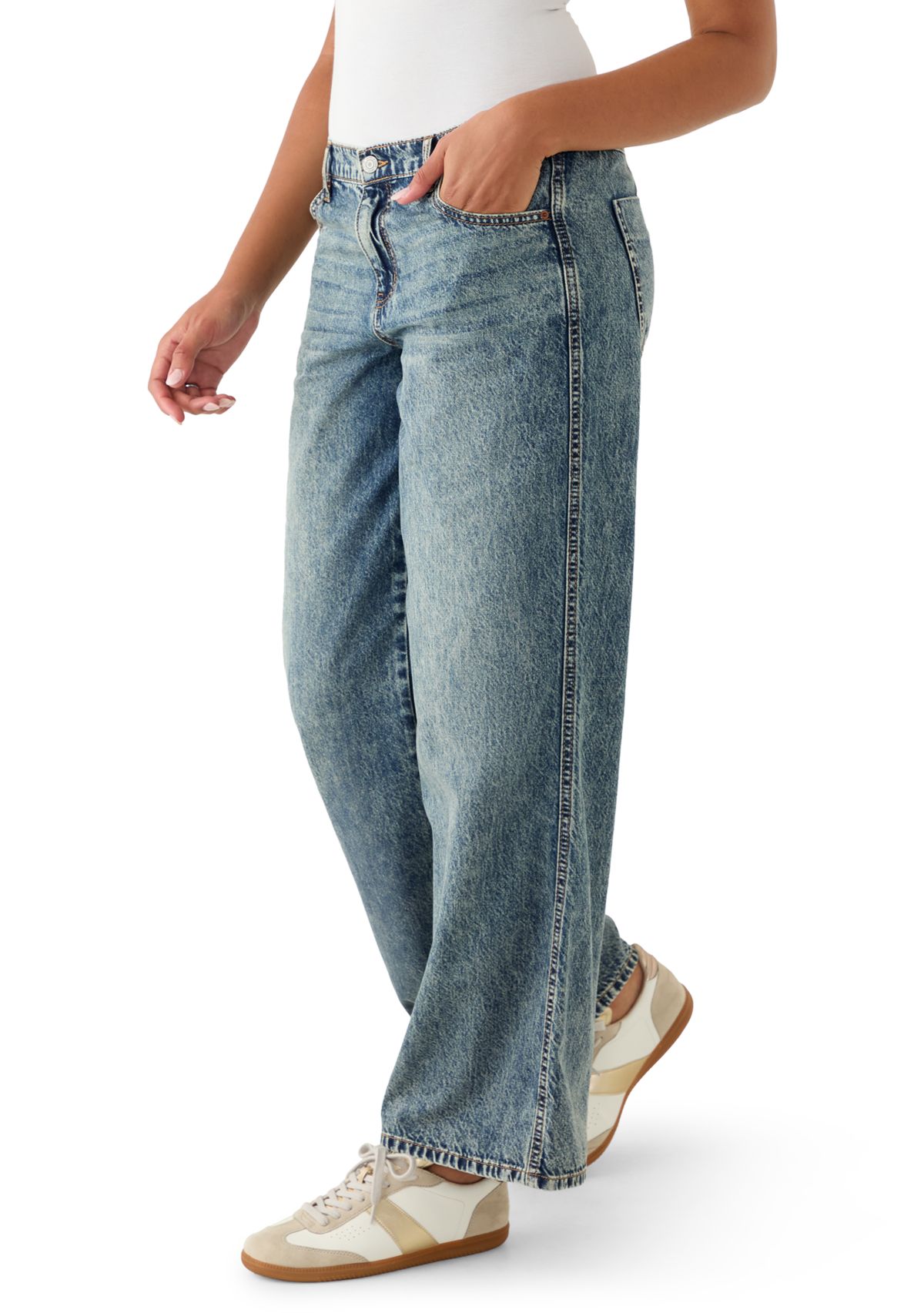 Womens Elastic Back Wide Leg Jeans