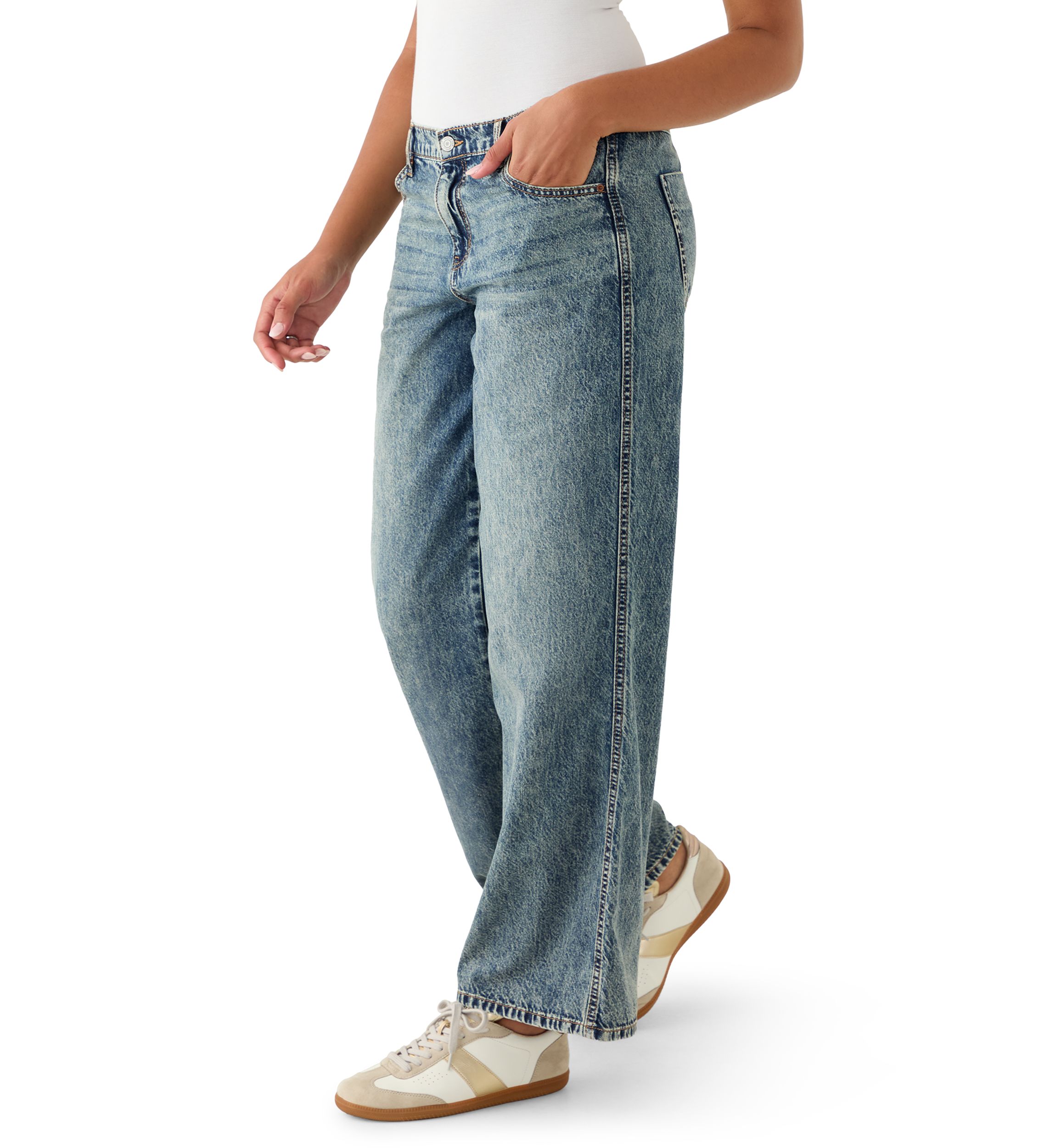 Womens Elastic Back Wide Leg Jeans
