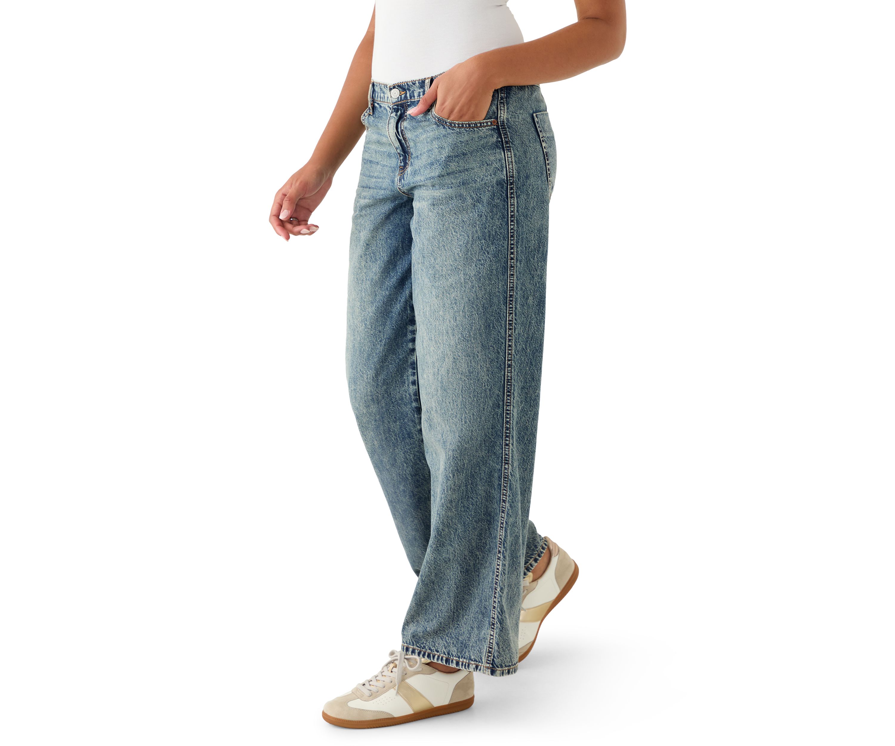Womens Elastic Back Wide Leg Jeans