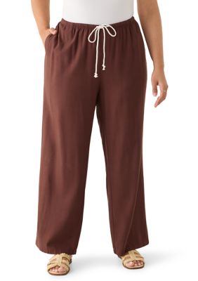 Vanilla Star Women's Plus Size Solid Linen Pants, Mahogany, 3X