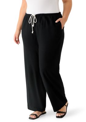 Vanilla Star Women's Plus Size Linen Pants, Black, 3X