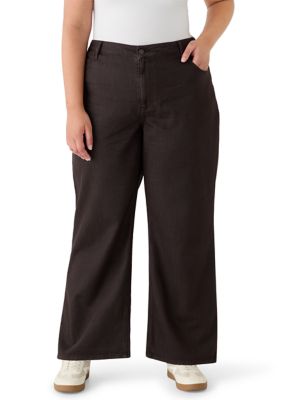Vanilla Star Women's Plus Size Wide Straight Cozy Denim Pants, Brown, 24