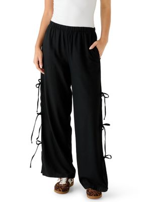 Vanilla Star Women's Side Tie Pull On Linen Pants, Black, XL