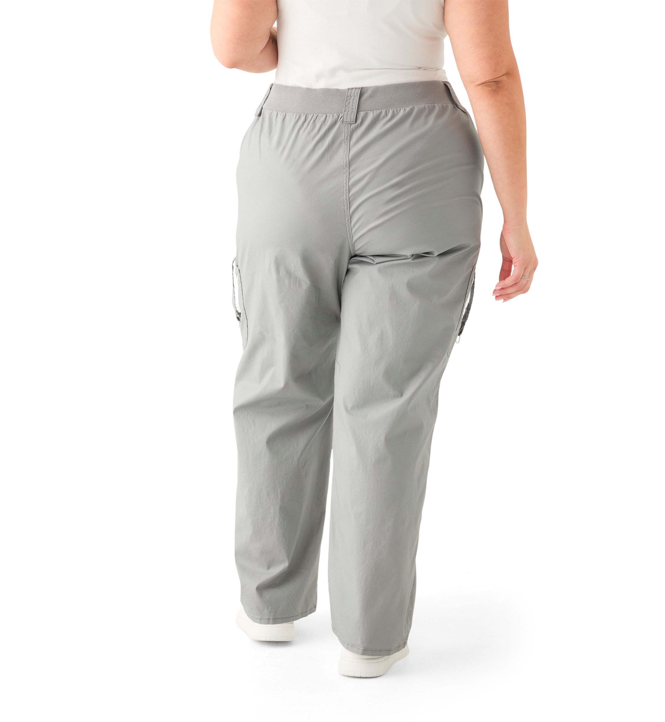 Plus Size Ribbed Waist Poplin Utility Pants