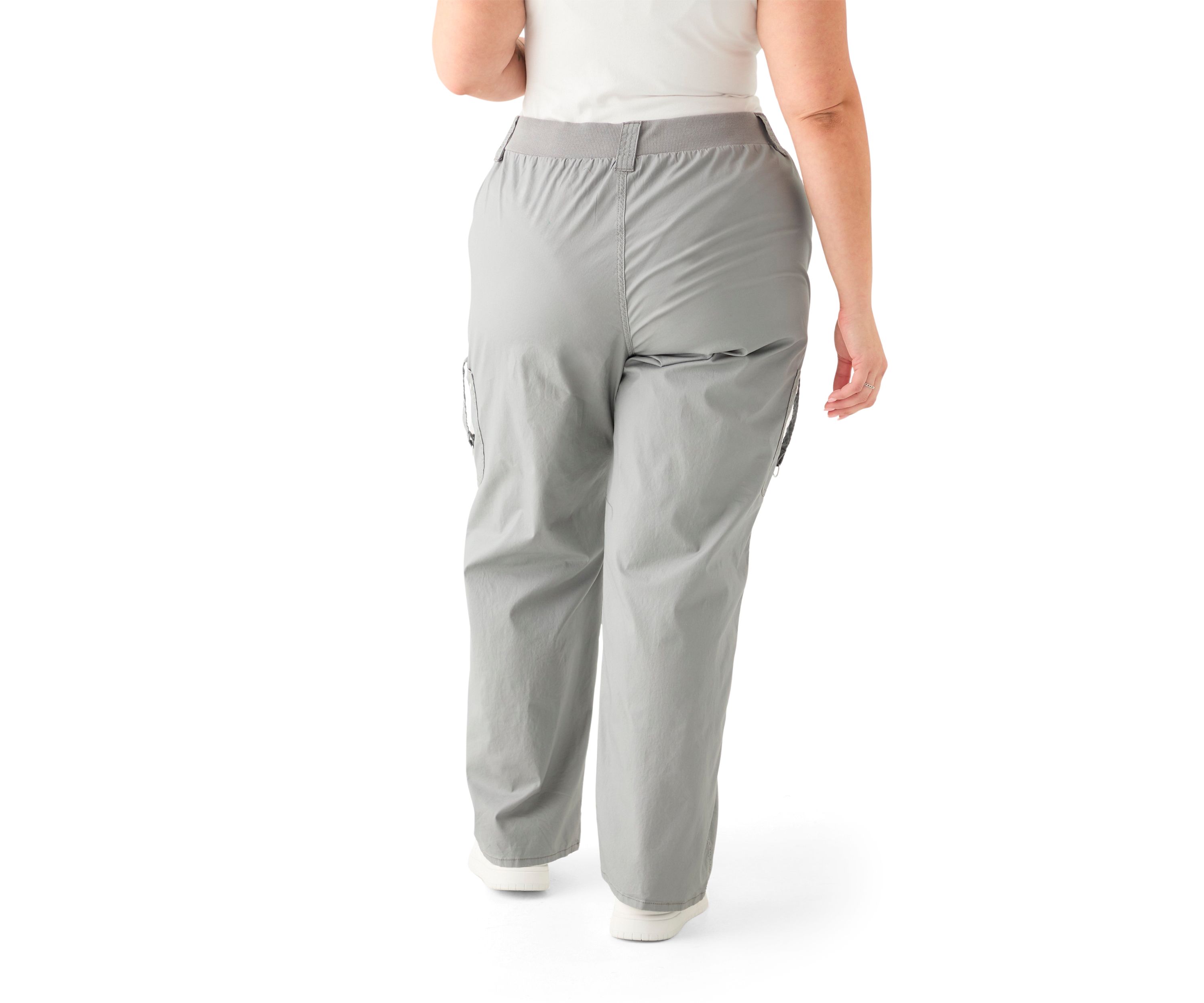Plus Size Ribbed Waist Poplin Utility Pants