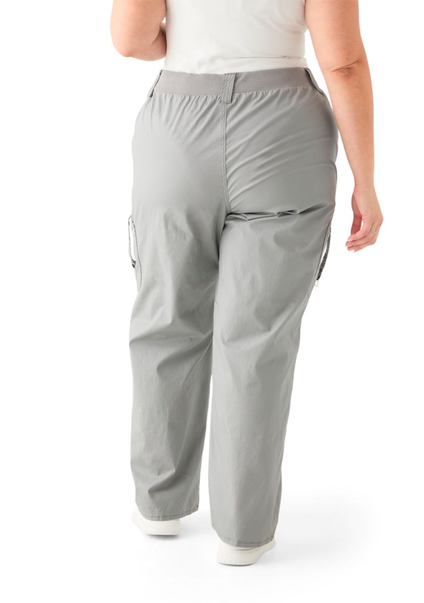 Plus Size Ribbed Waist Poplin Utility Pants