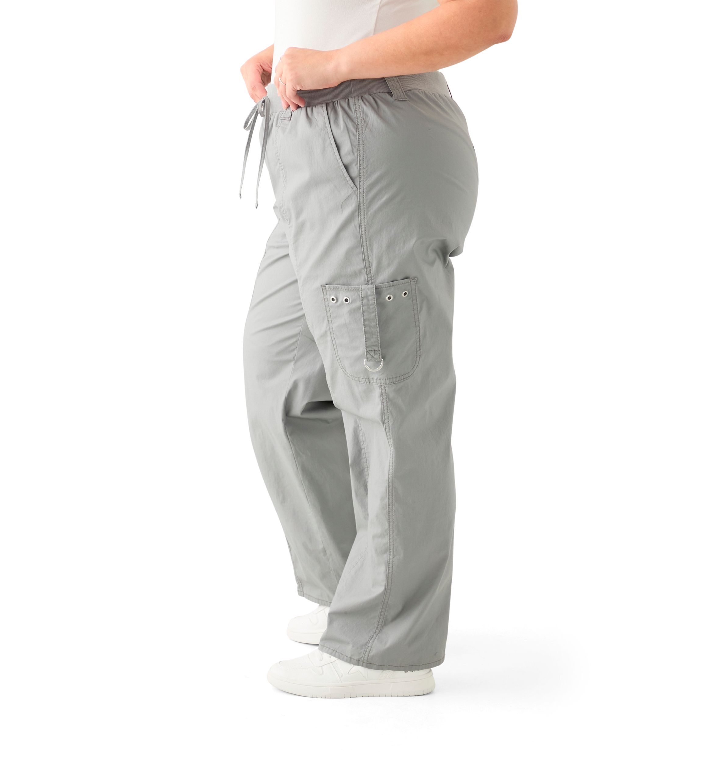 Plus Size Ribbed Waist Poplin Utility Pants