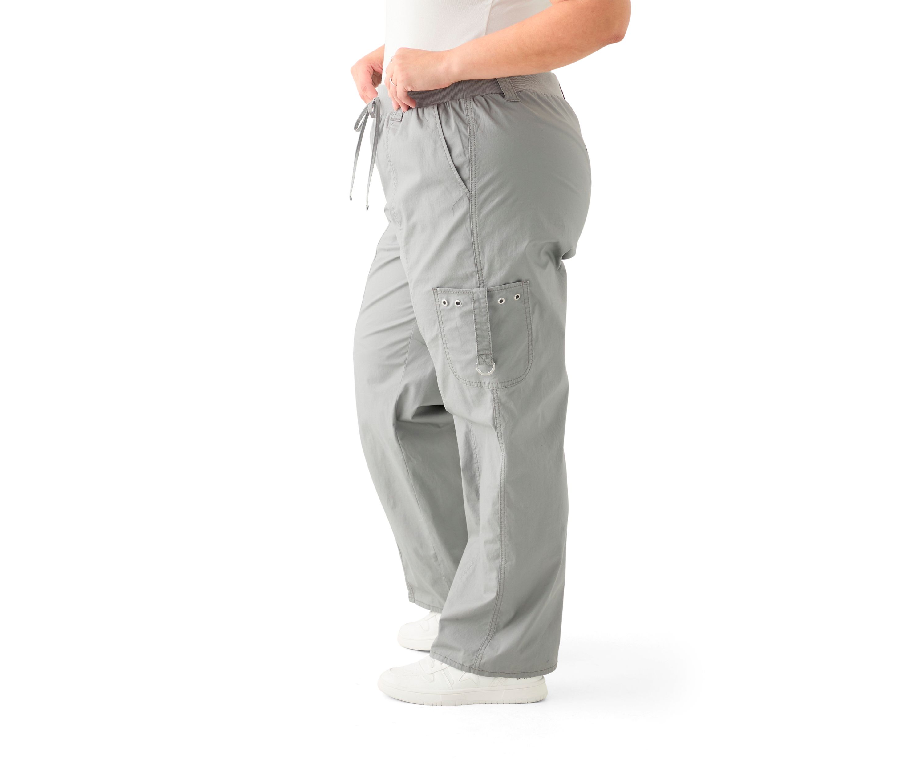 Plus Size Ribbed Waist Poplin Utility Pants