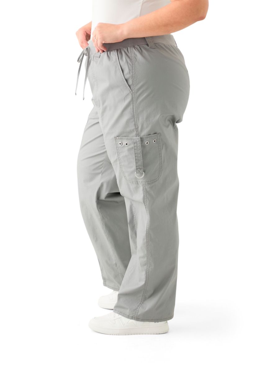 Plus Size Ribbed Waist Poplin Utility Pants