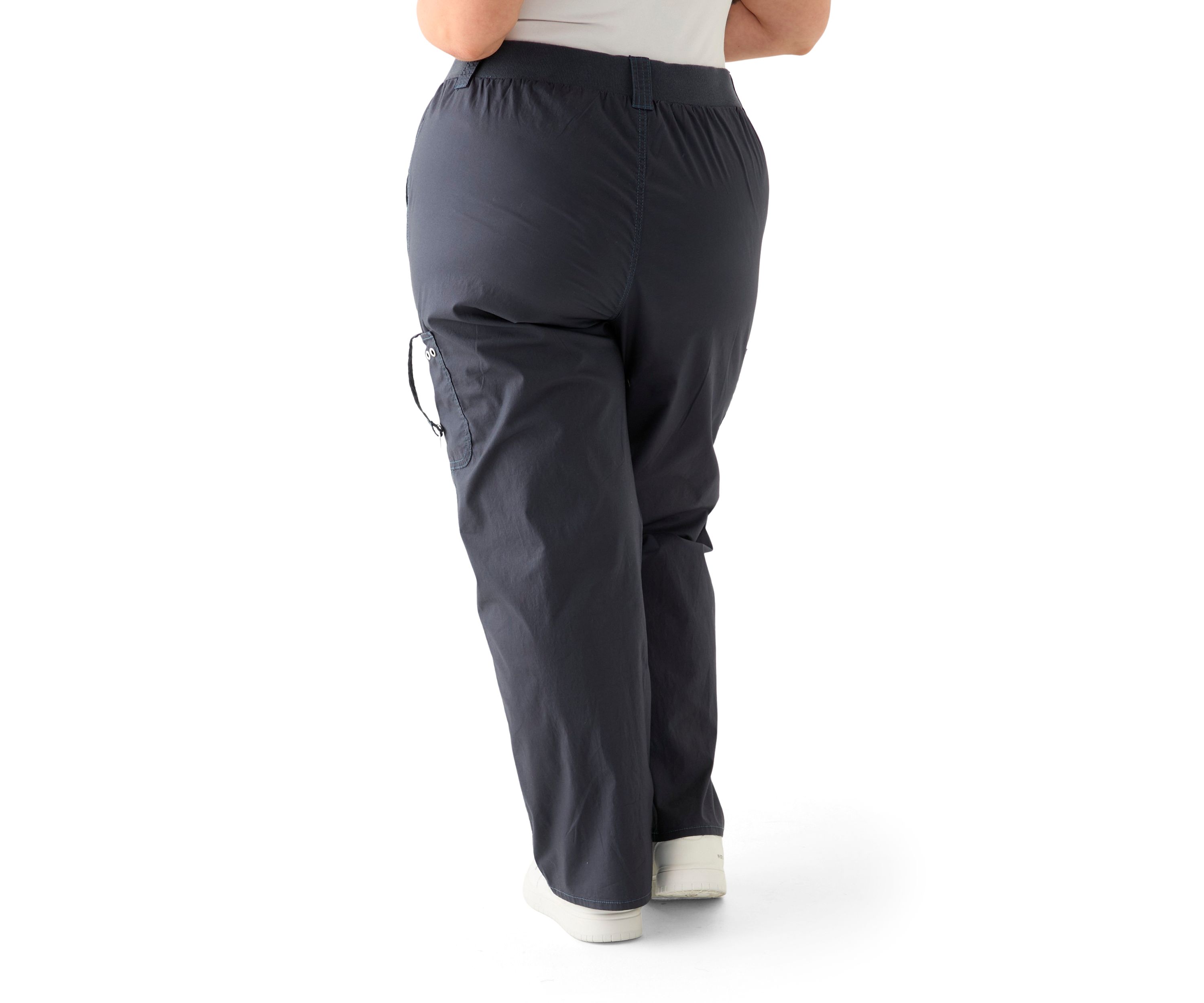 Plus Size Ribbed Waist Poplin Utility Pants